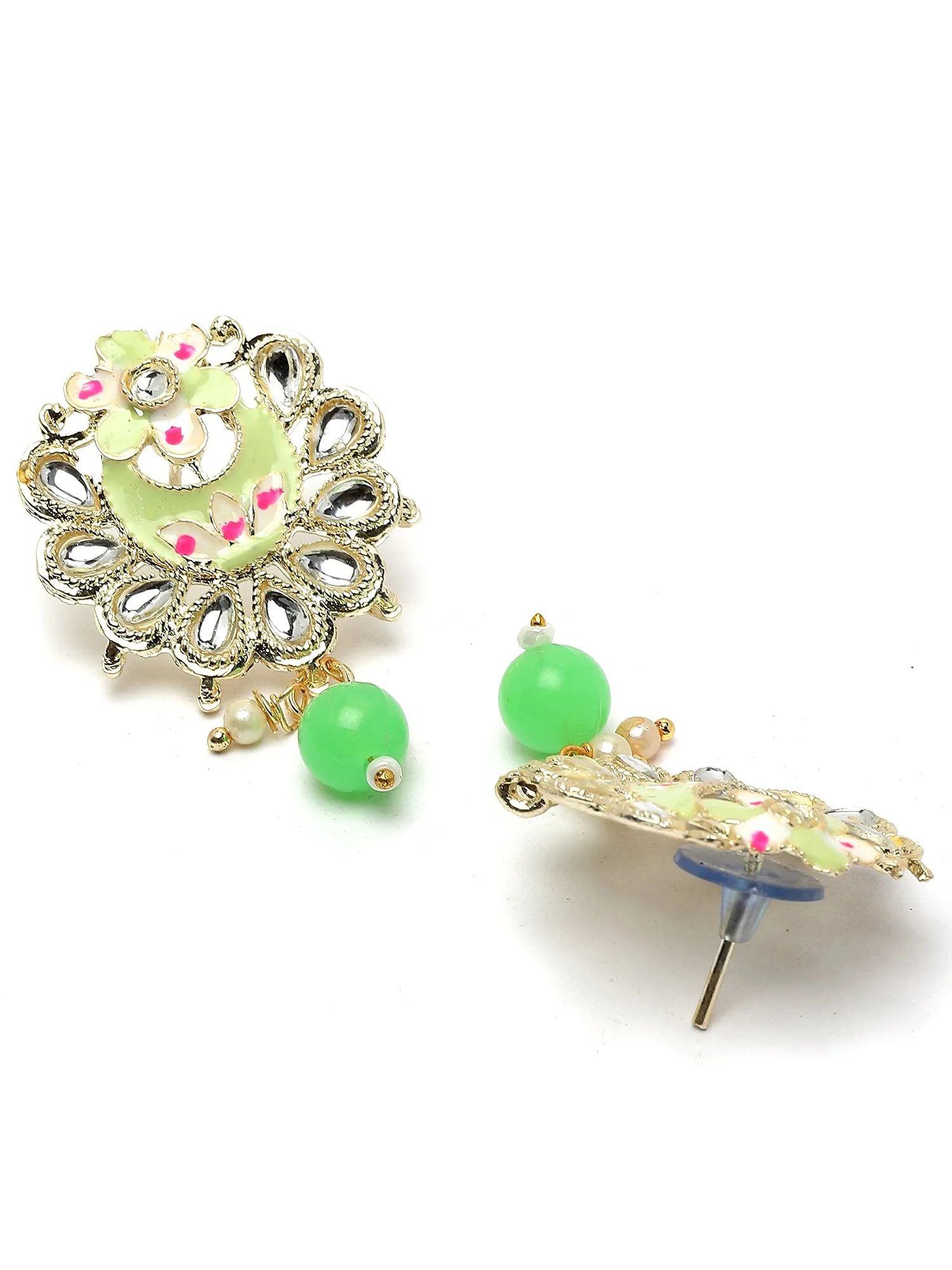 Karatcart Gold Plated Light Green Meena Kundan Ranihaar Necklace Set for Women