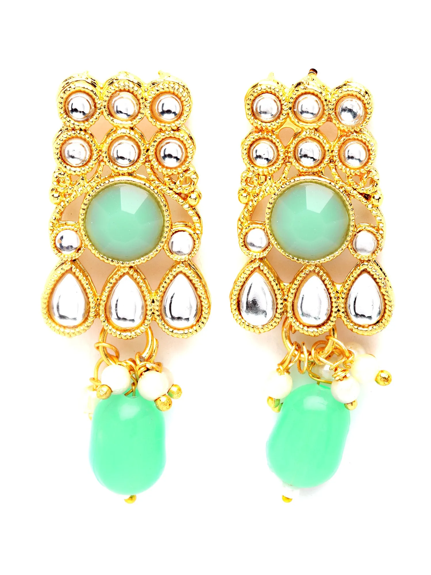 Karatcart Gold Plated Light Green Tumble and Kundan Studded Necklace Set
