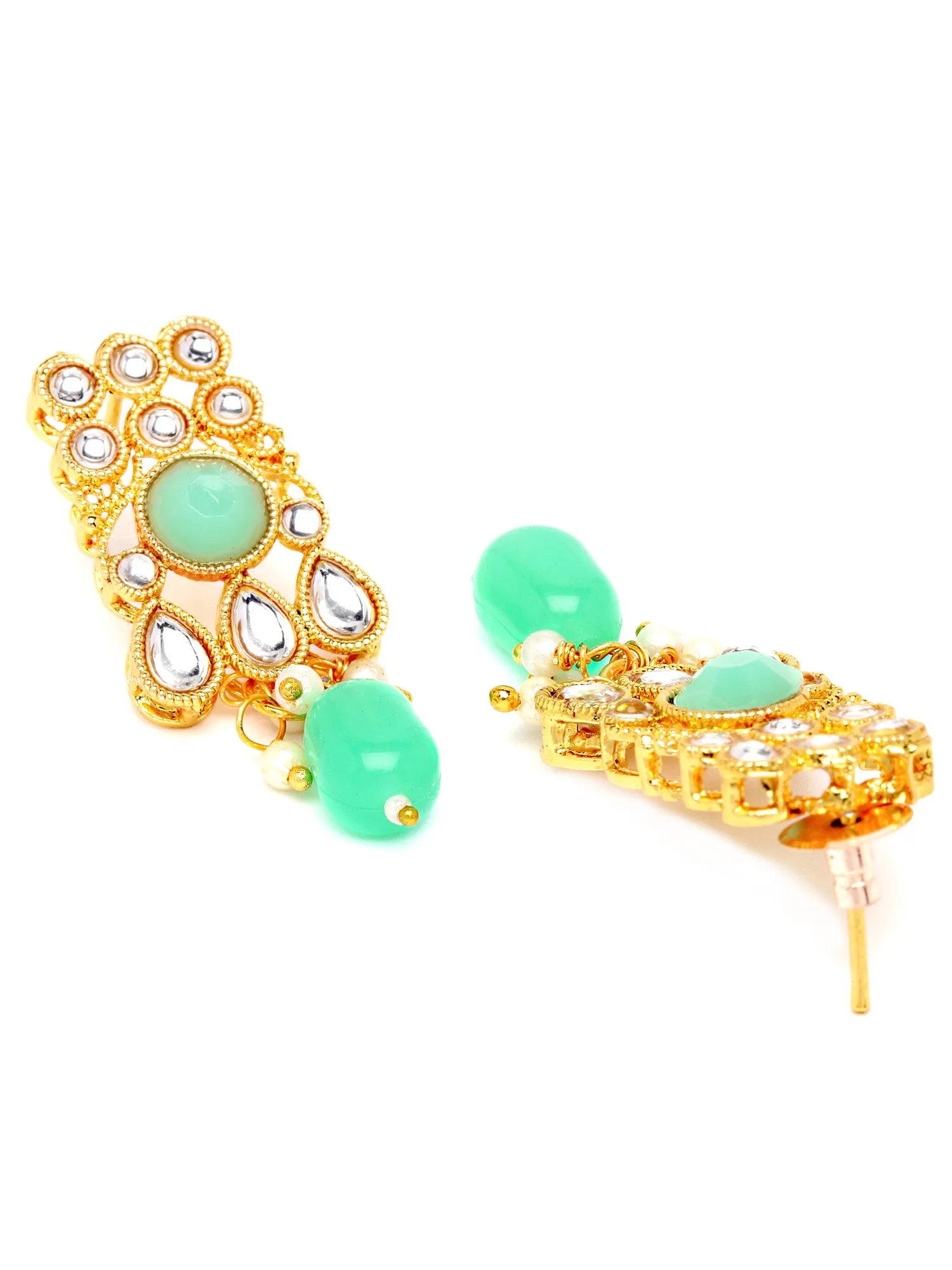 Karatcart Gold Plated Light Green Tumble and Kundan Studded Necklace Set