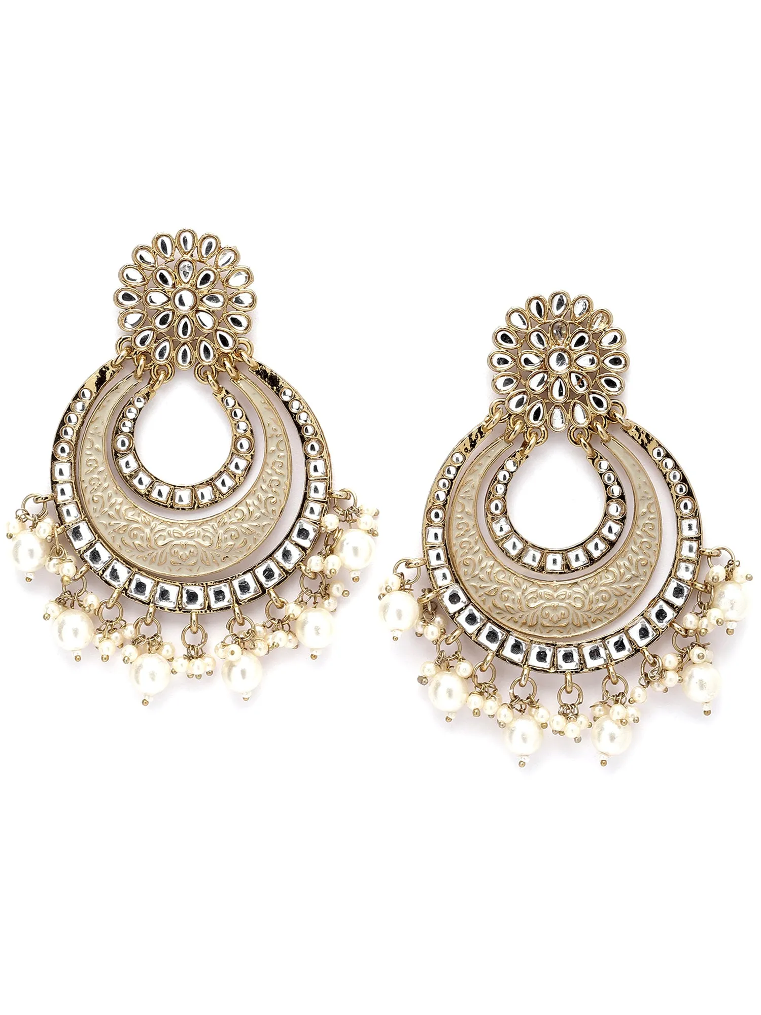Karatcart Gold Plated Light Grey Meena Kundan Chandbali Earrings for Women