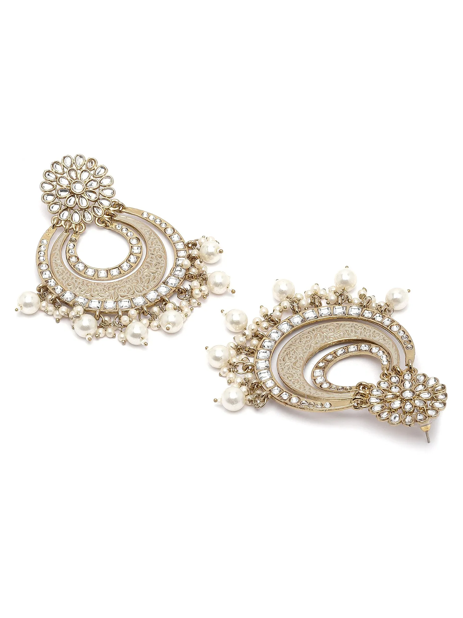 Karatcart Gold Plated Light Grey Meena Kundan Chandbali Earrings for Women