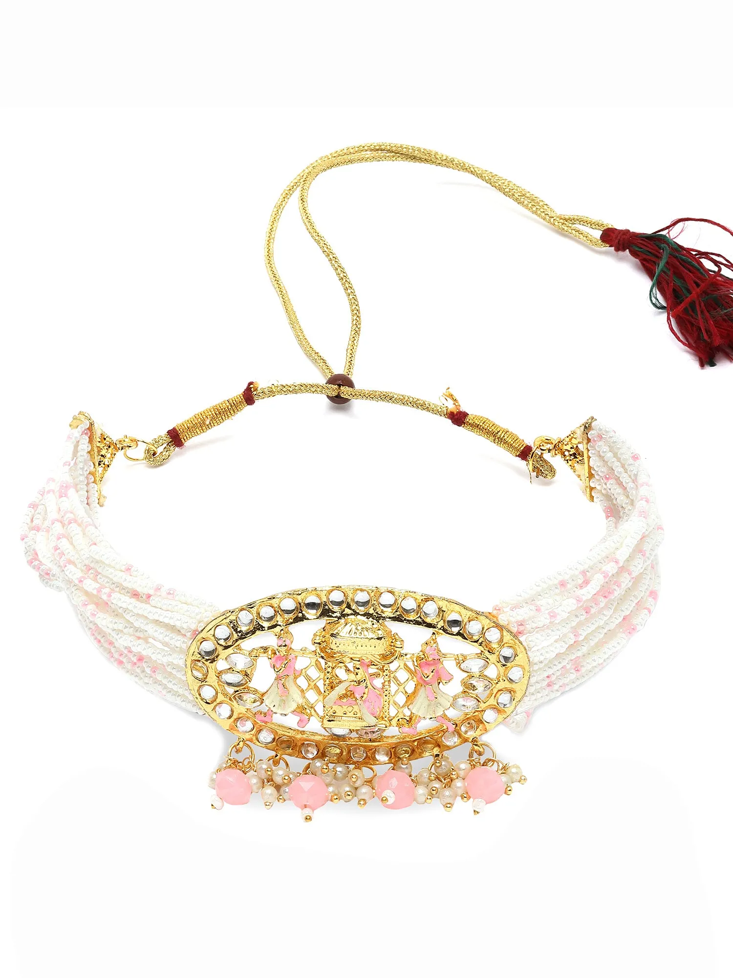Karatcart Gold Plated Light Pink Dulhan Doli Design Choker Necklace Set for Women