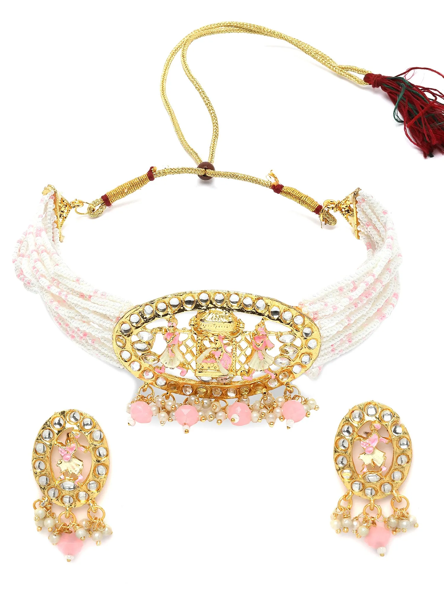 Karatcart Gold Plated Light Pink Dulhan Doli Design Choker Necklace Set for Women