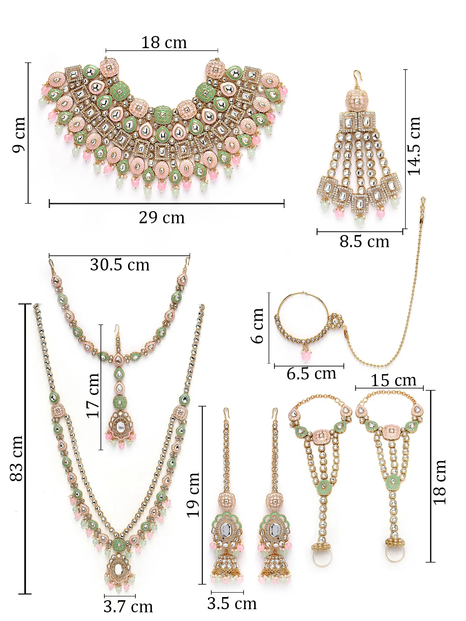 Karatcart Gold Plated Lime Green and Pink Enamel Traditional Kundan Dulhan Bridal Jewellery Set