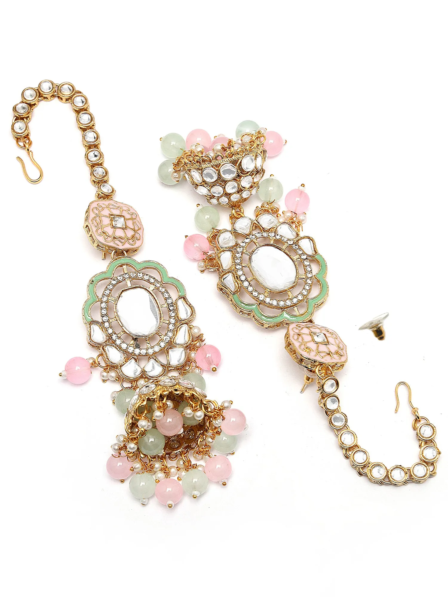 Karatcart Gold Plated Lime Green and Pink Enamel Traditional Kundan Dulhan Bridal Jewellery Set