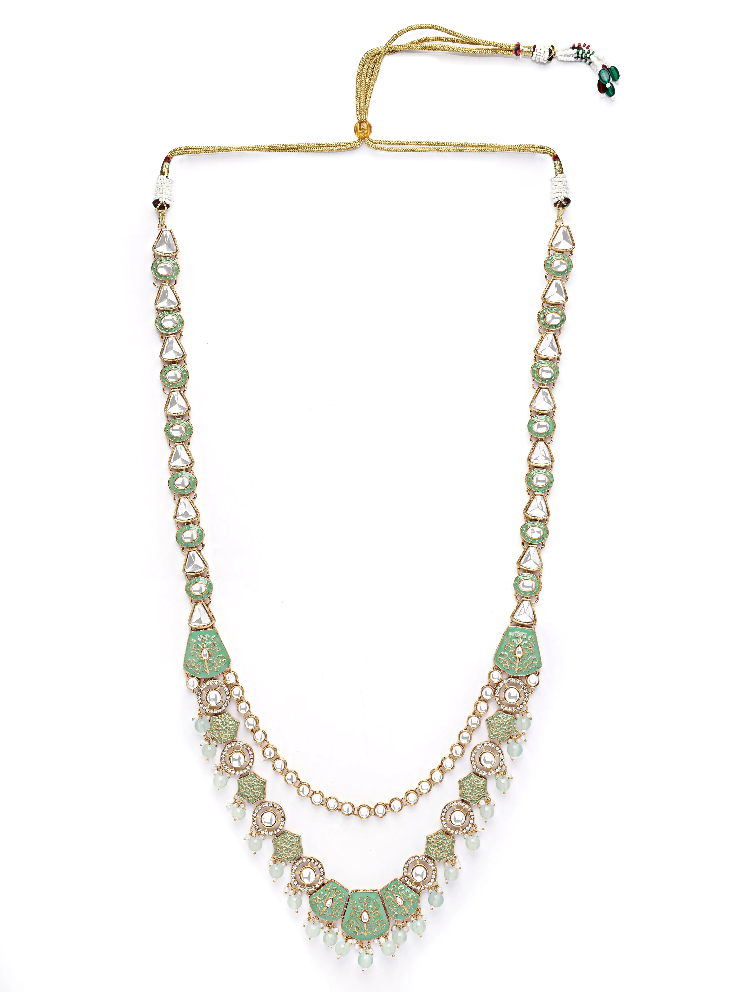 Karatcart Gold Plated Lime Green Enamel Ethnic Indian Traditional Kundan Dulhan Bridal Jewellery Set