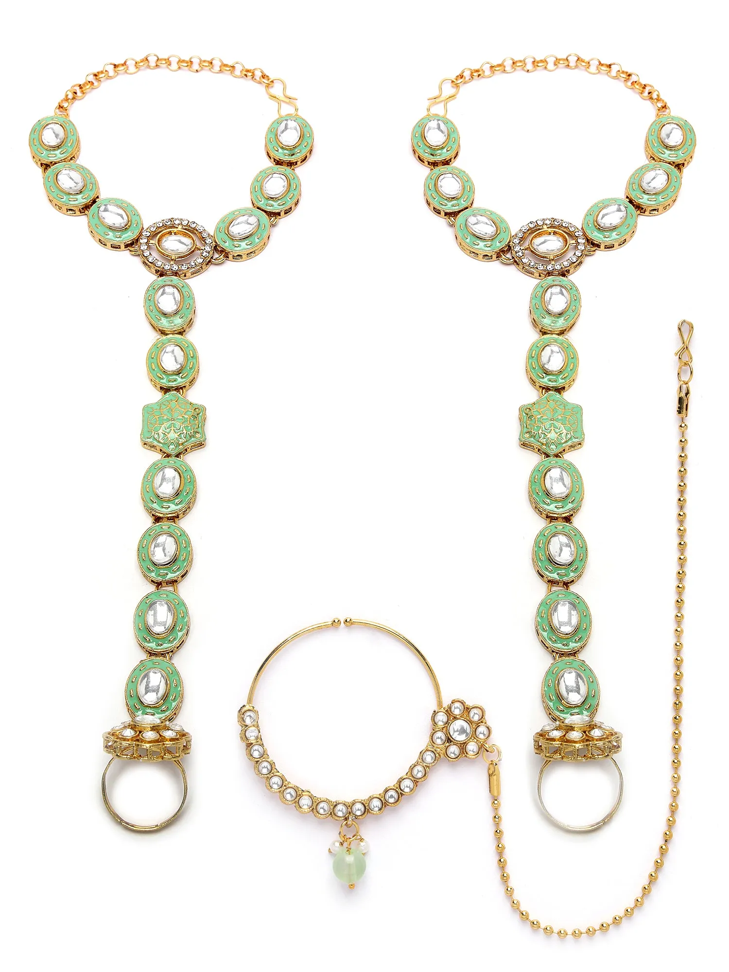 Karatcart Gold Plated Lime Green Enamel Ethnic Indian Traditional Kundan Dulhan Bridal Jewellery Set