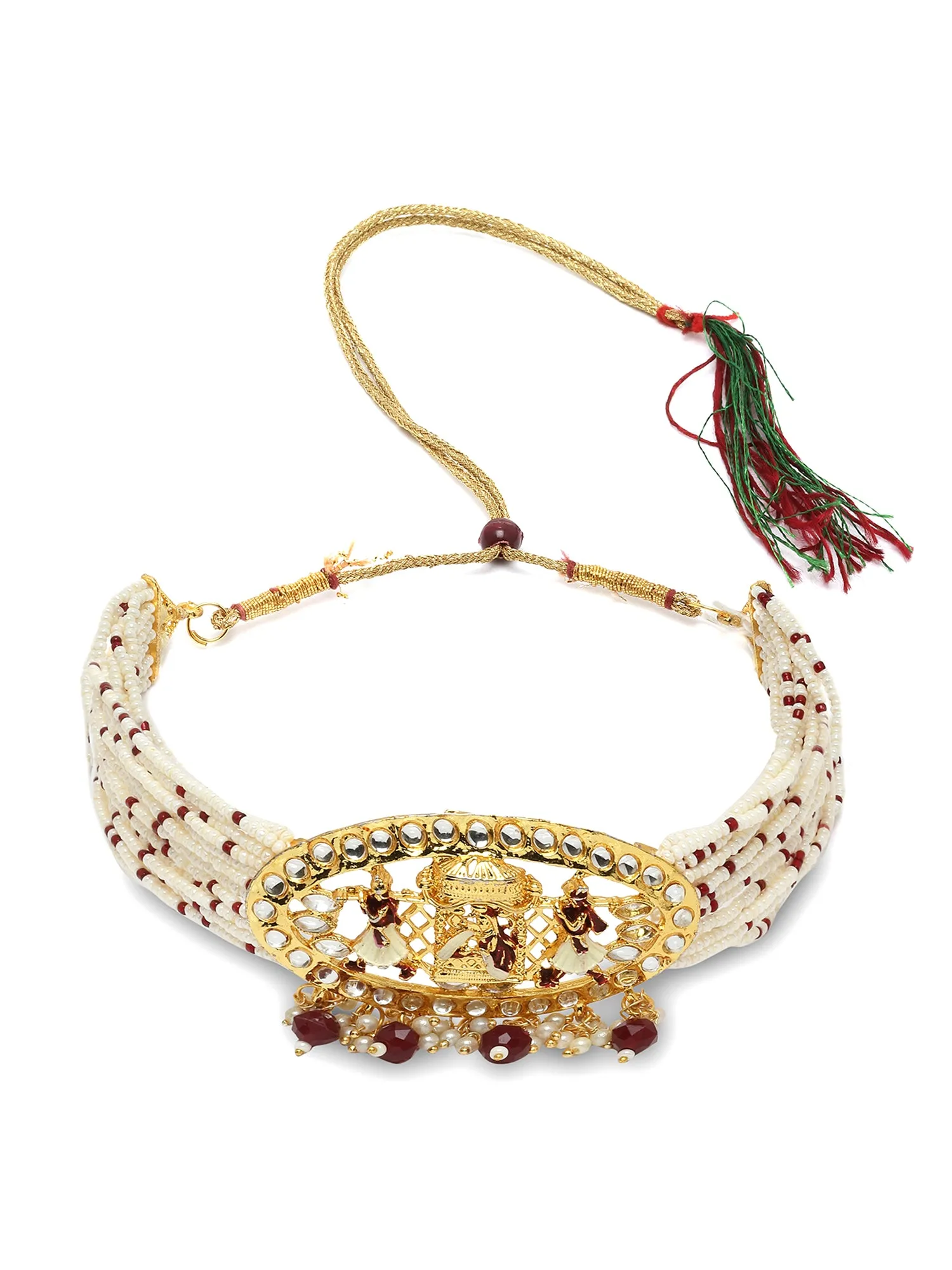 Karatcart Gold Plated Maroon Dulhan Doli Design Choker Necklace Set for Women