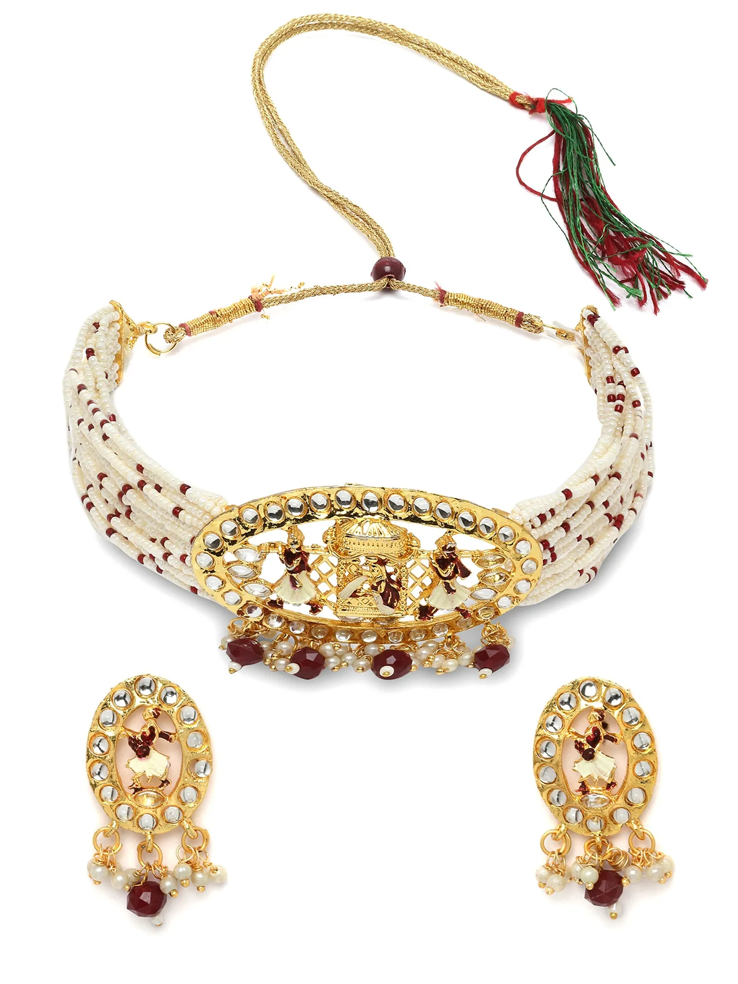 Karatcart Gold Plated Maroon Dulhan Doli Design Choker Necklace Set for Women