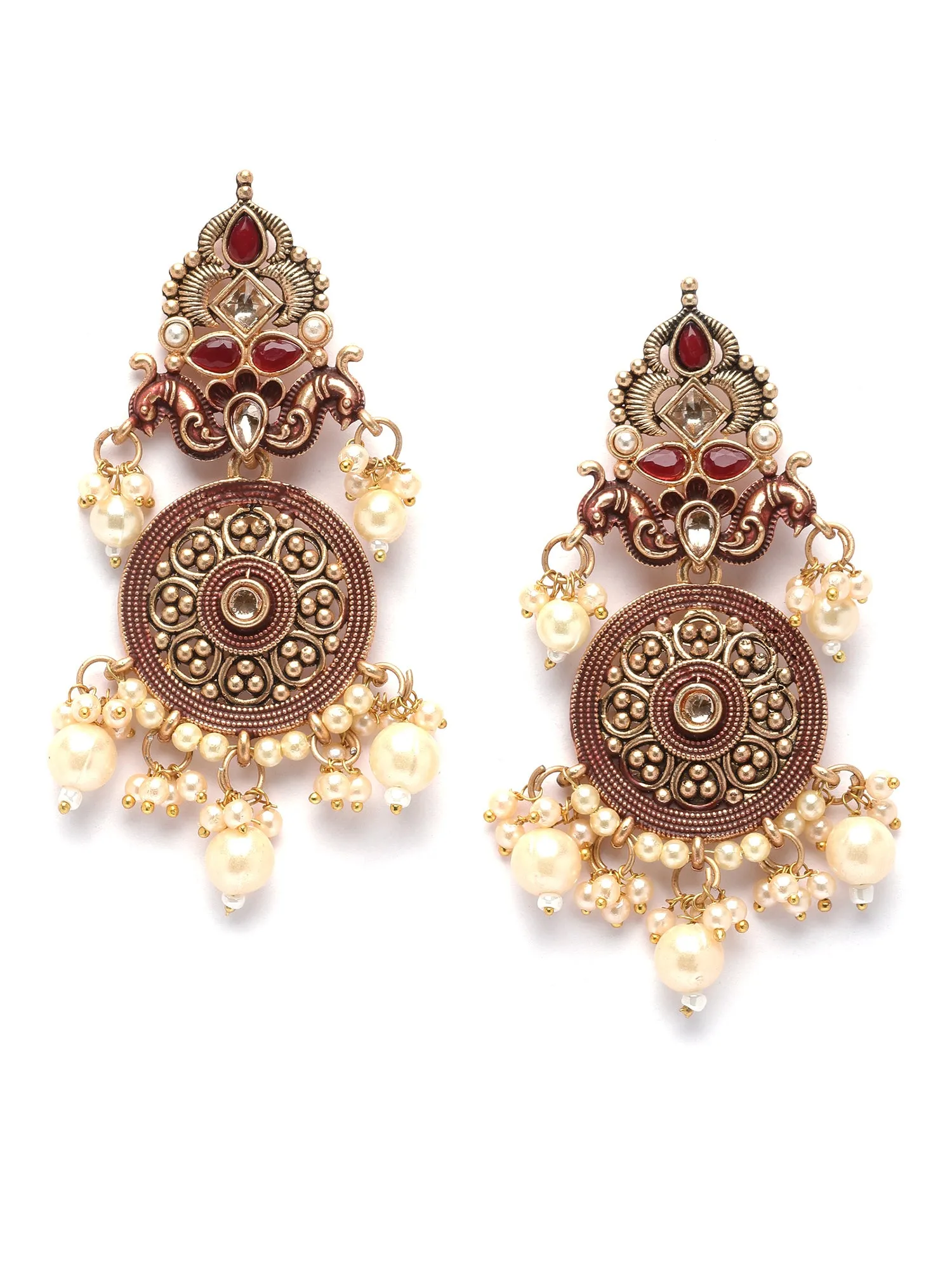 Karatcart Gold Plated Maroon Meena Kundan Dangler Earrings for Women