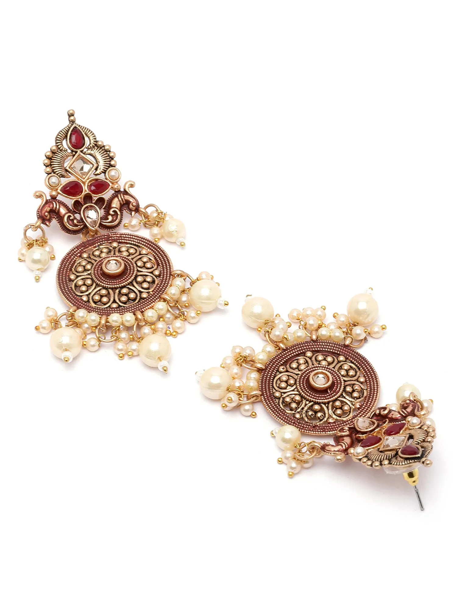 Karatcart Gold Plated Maroon Meena Kundan Dangler Earrings for Women