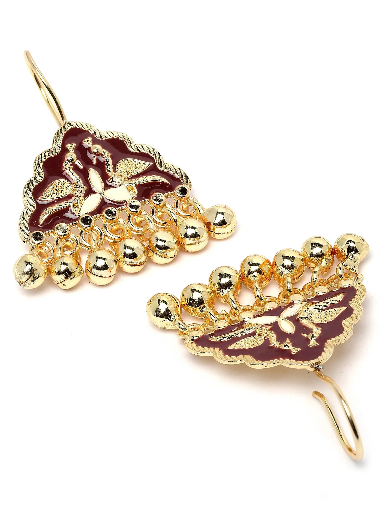 Karatcart Gold Plated Maroon Meena Peacock Design Drop Earring for Women