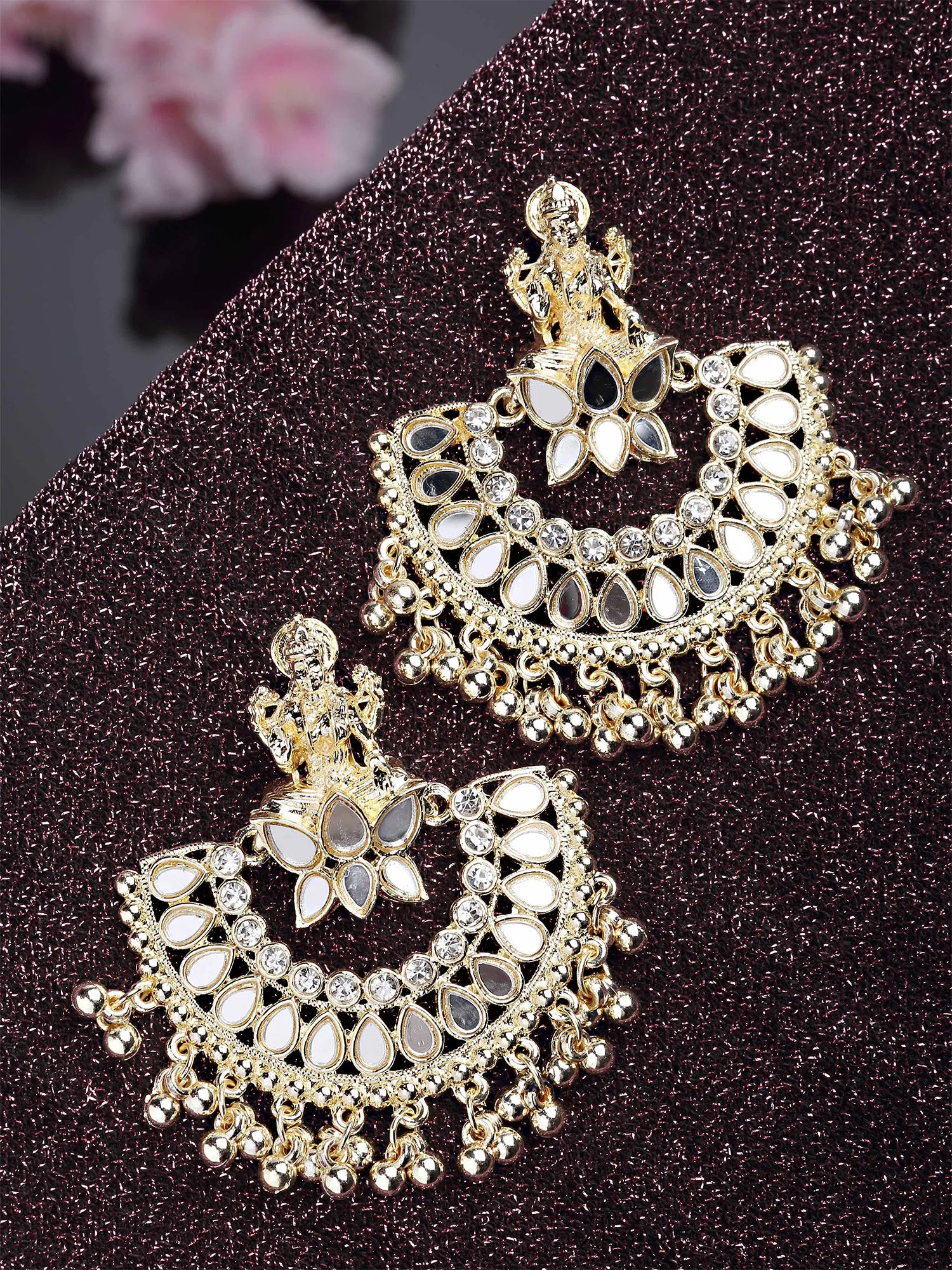 Karatcart Gold Plated Mata Laxmi Design Chandbali Earrings for Women
