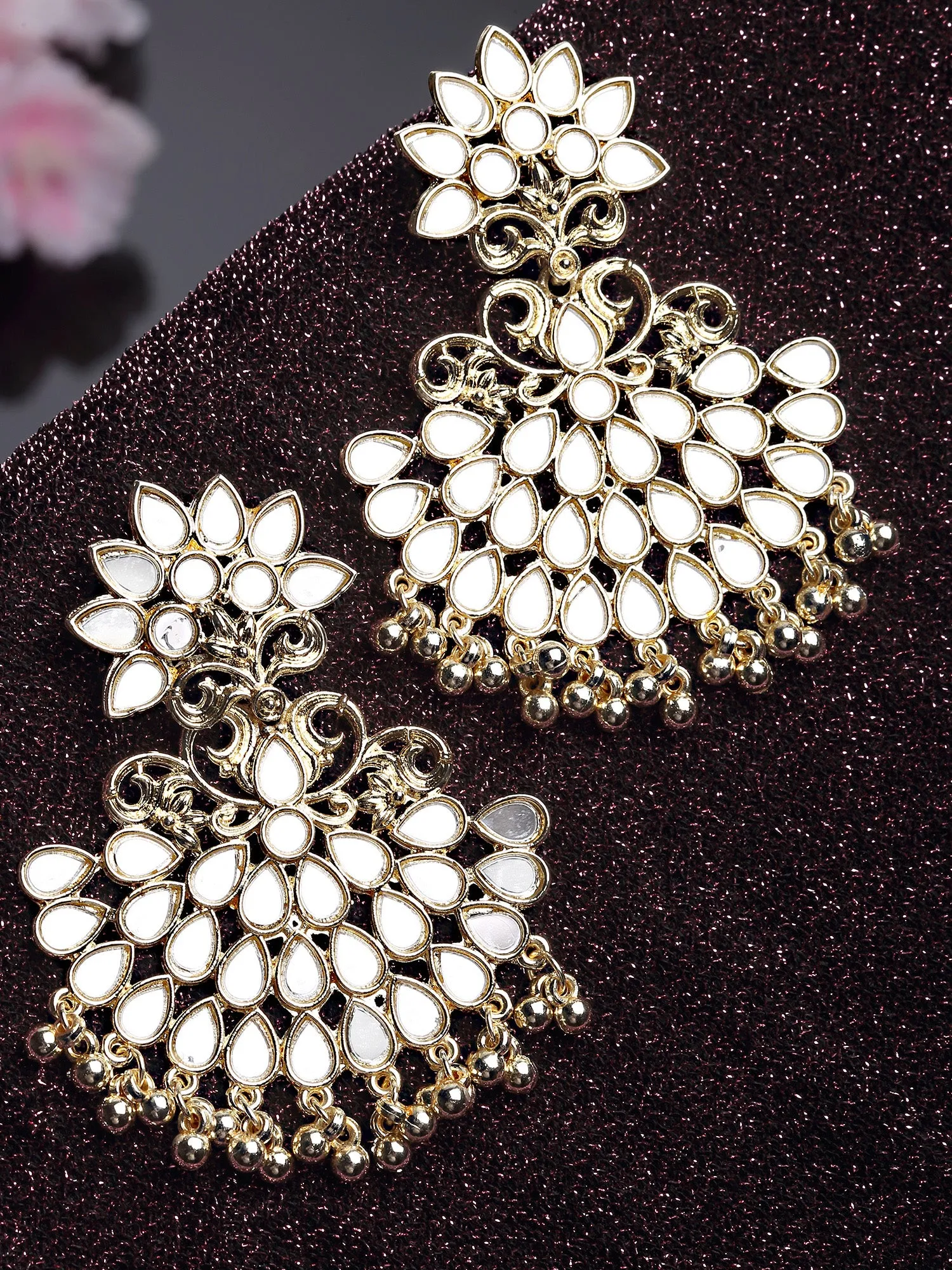 Karatcart Gold Plated Mirror Studded Dangler Earrings for Women