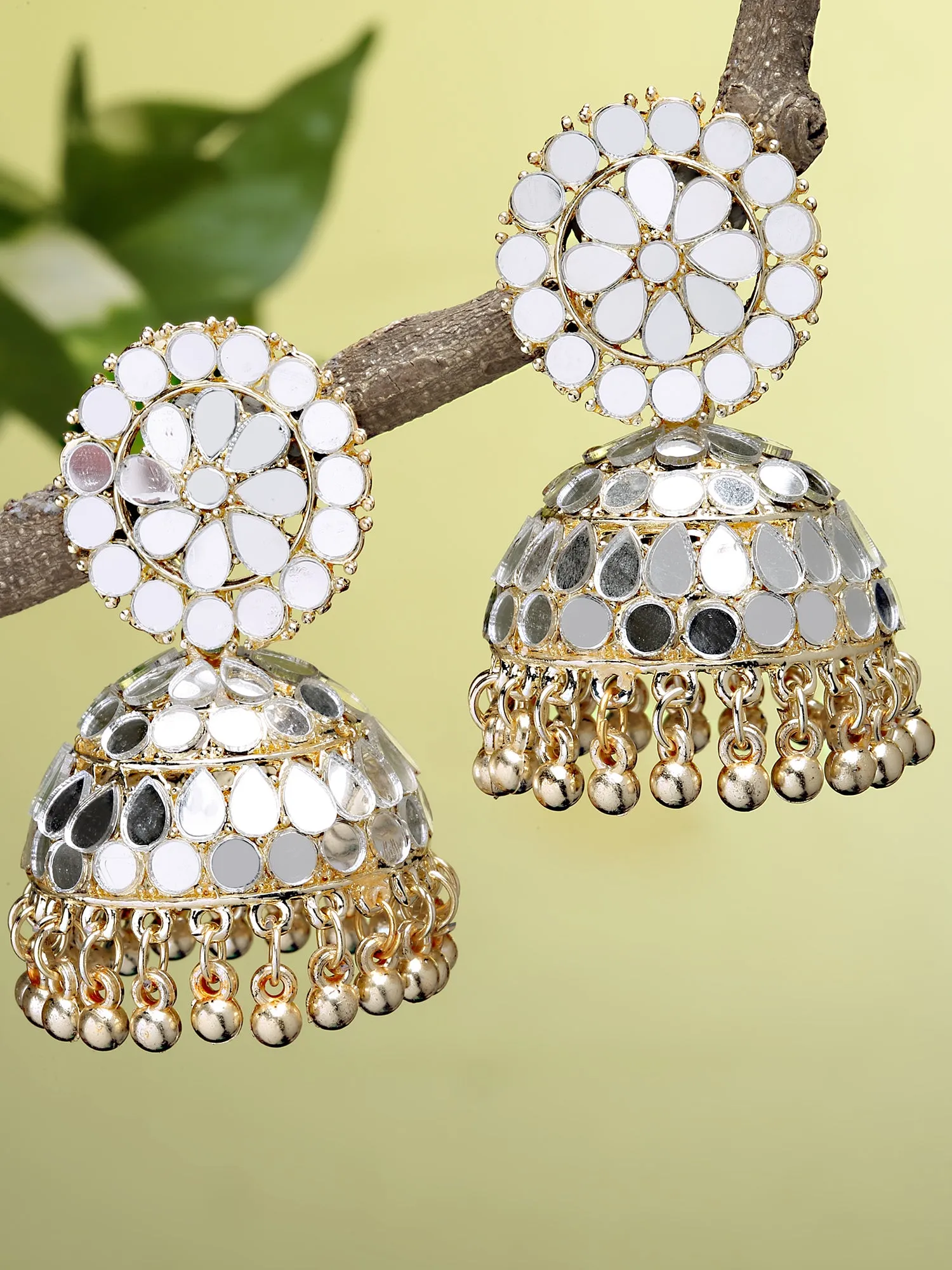 Karatcart Gold Plated Mirror Studded Jhumki Earrings for Women