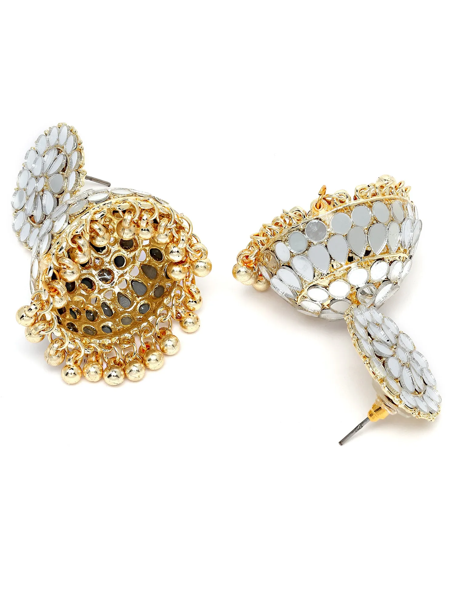 Karatcart Gold Plated Mirror Studded Jhumki Earrings for Women