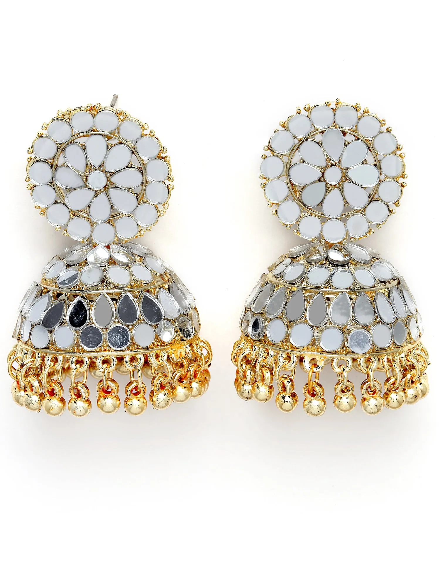 Karatcart Gold Plated Mirror Studded Jhumki Earrings for Women