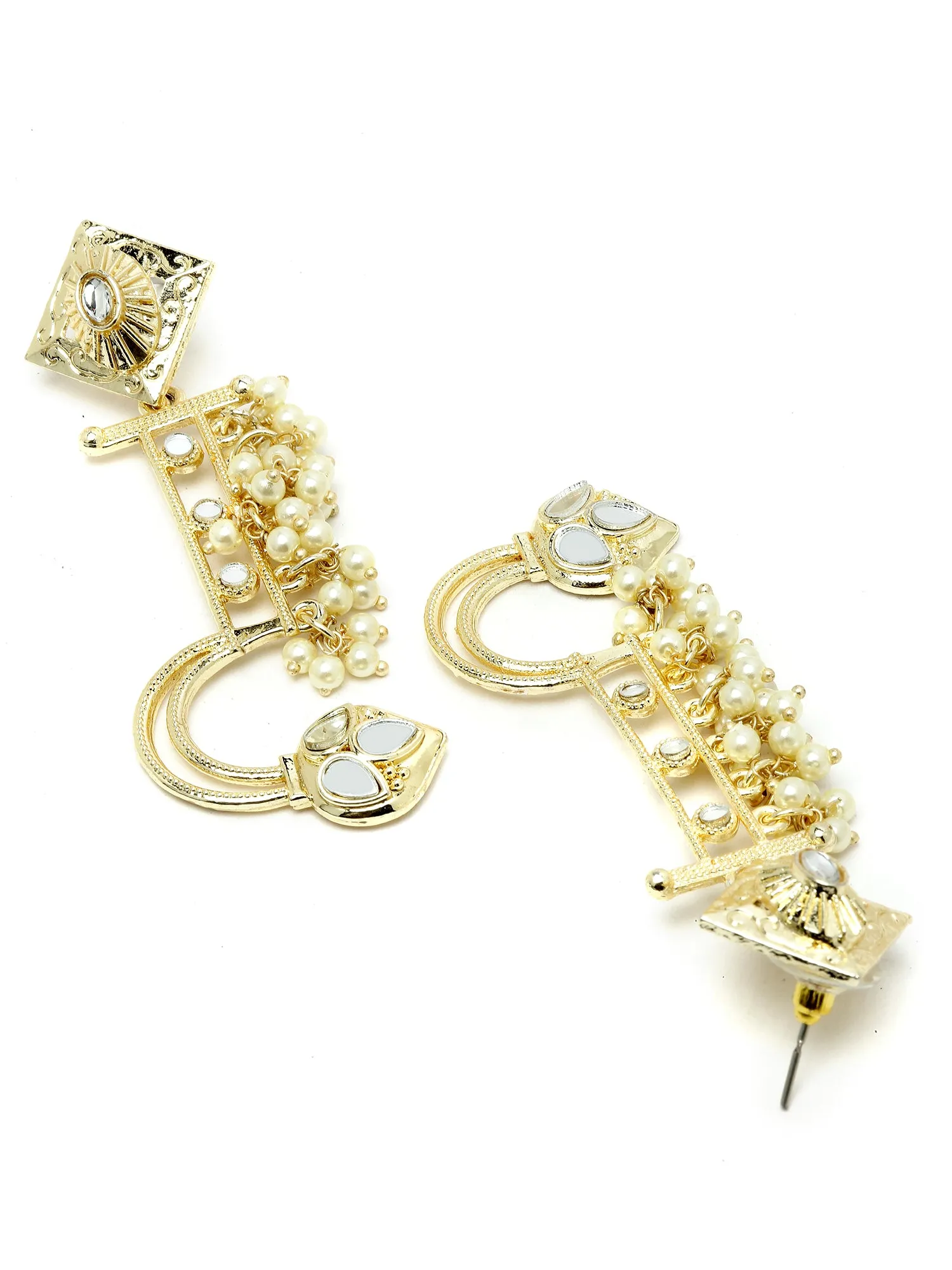 Karatcart Gold Plated Mirror Studded Pearl Dangler Earrings for Women