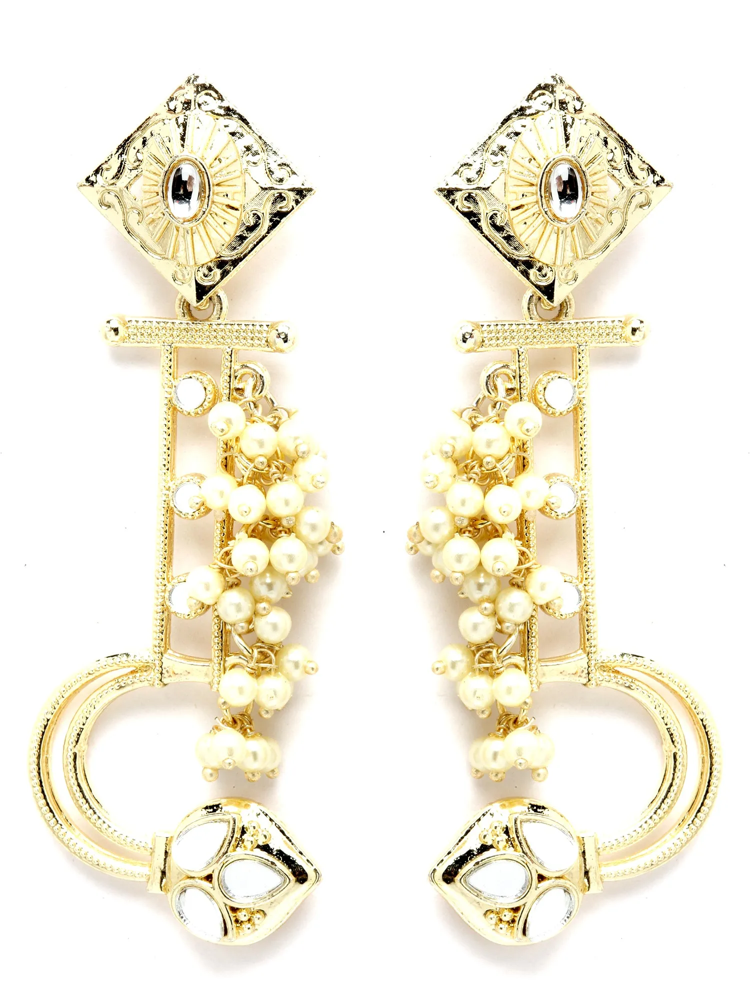 Karatcart Gold Plated Mirror Studded Pearl Dangler Earrings for Women