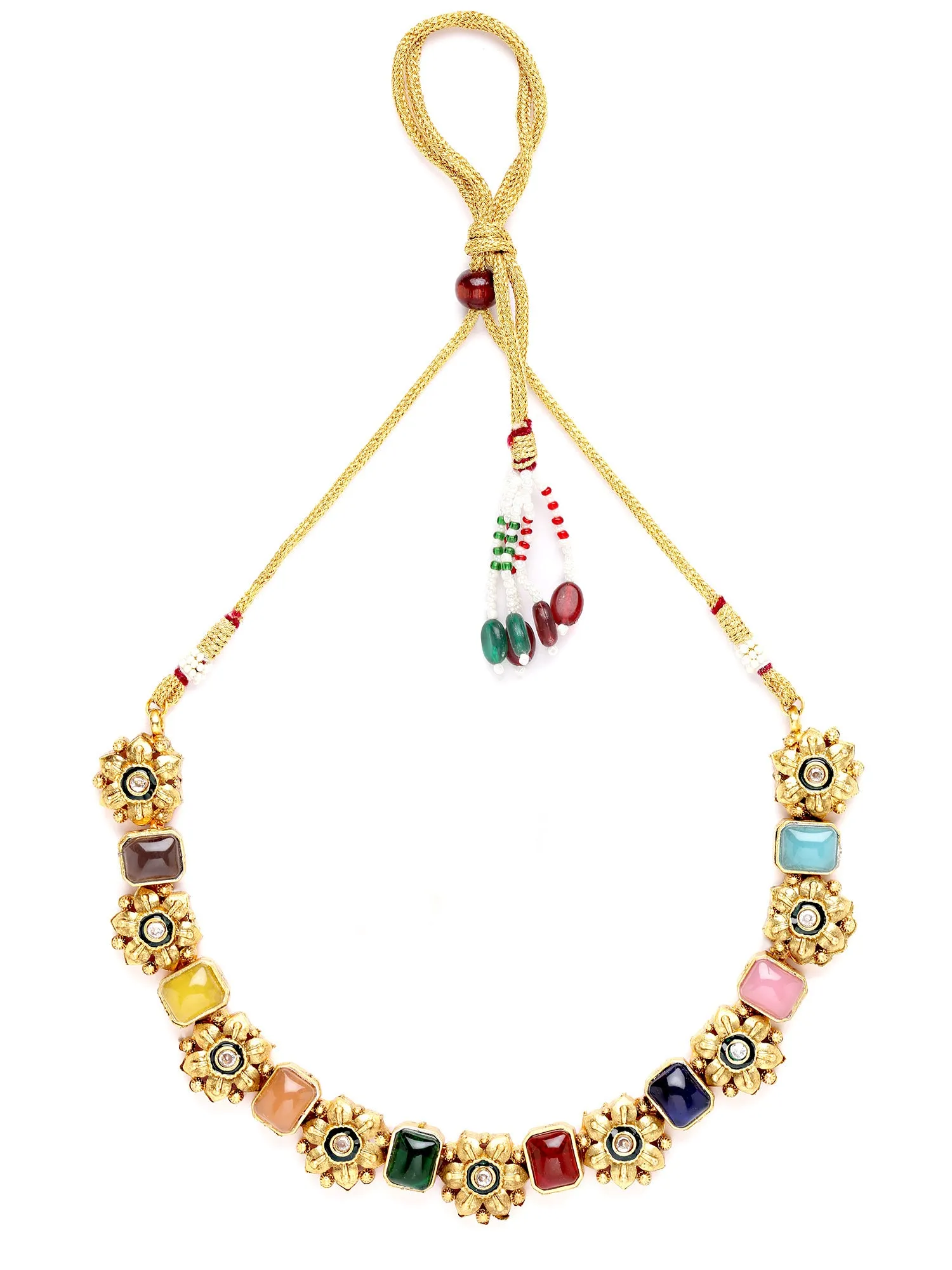 Karatcart Gold Plated Multicolor Stones Studded Floral Design Necklace Set