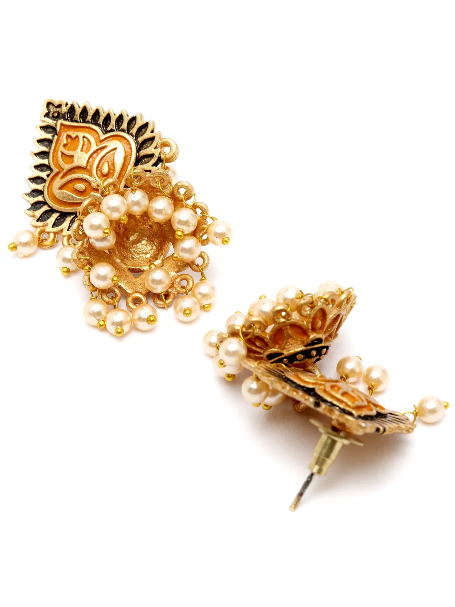 Karatcart Gold Plated Mustard Meena Jhumki Earrings for Women