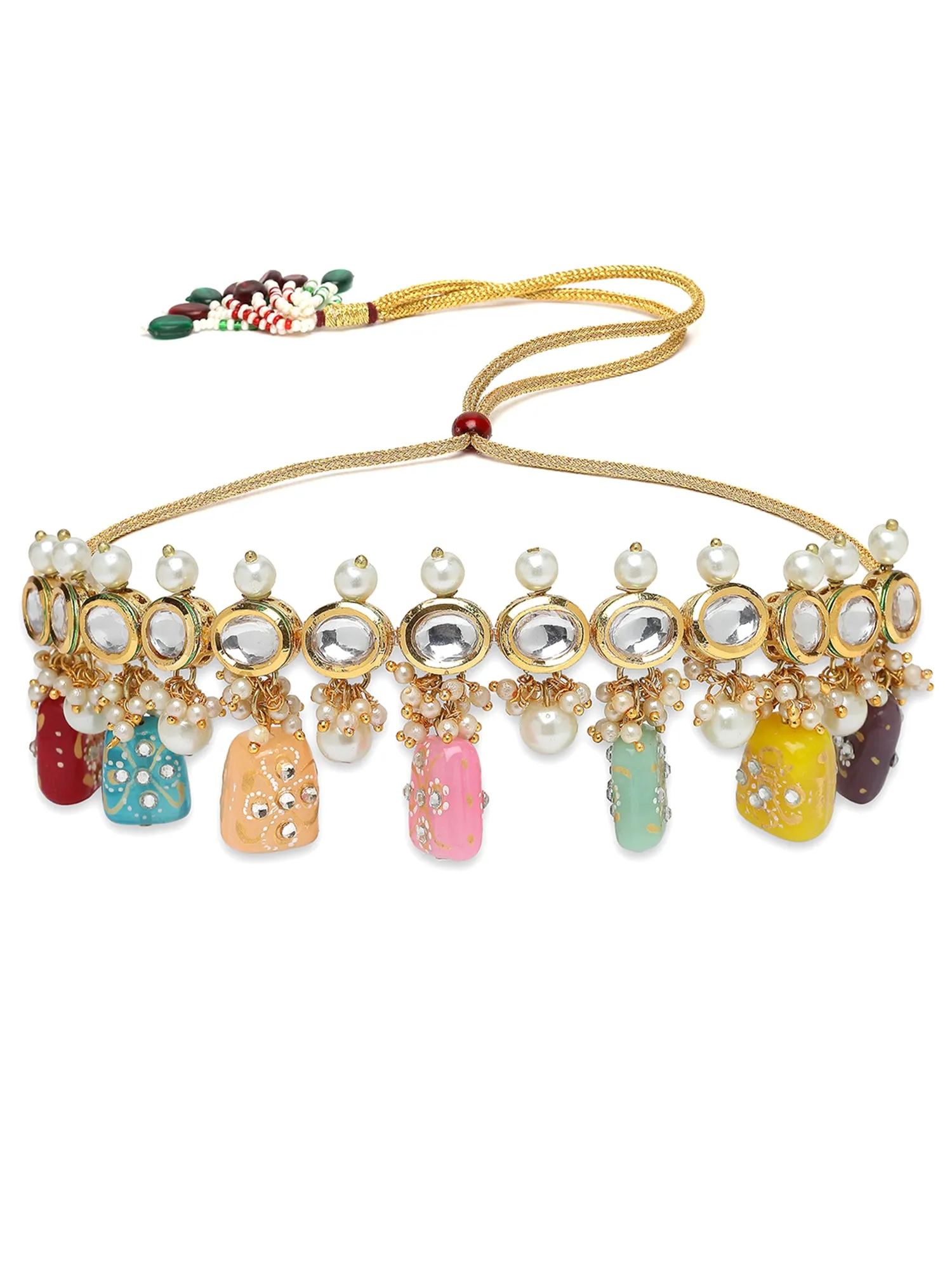 Karatcart Gold Plated Nav-ratan Tumble Polki Kundan Choker Necklace Set for Women