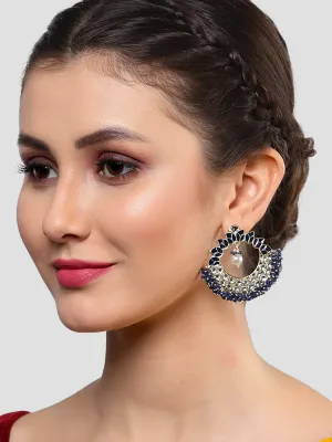 Karatcart Gold Plated Navy Blue Meena and Crystal Studded Kundan Hoop Earrings for Women