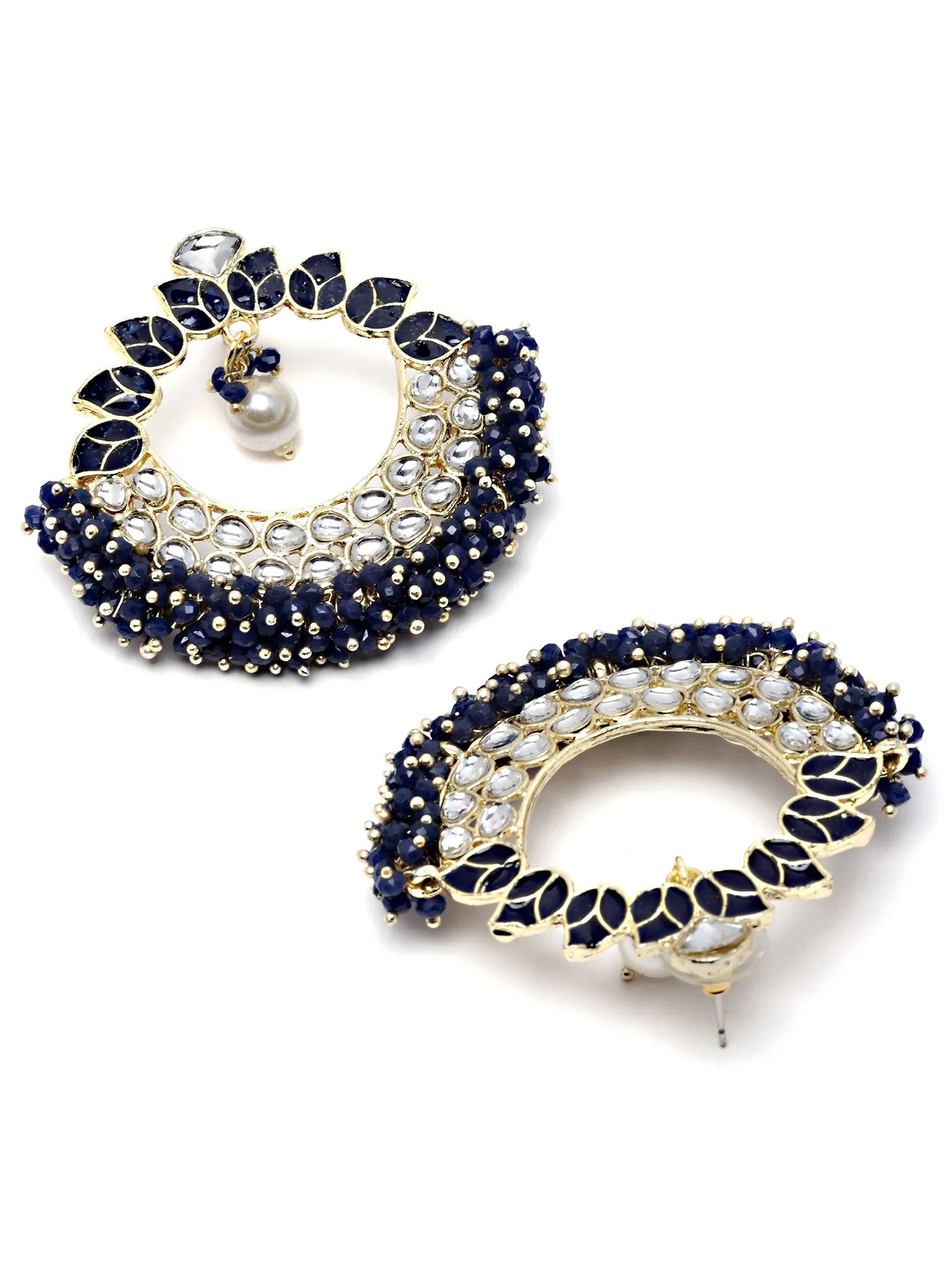 Karatcart Gold Plated Navy Blue Meena and Crystal Studded Kundan Hoop Earrings for Women