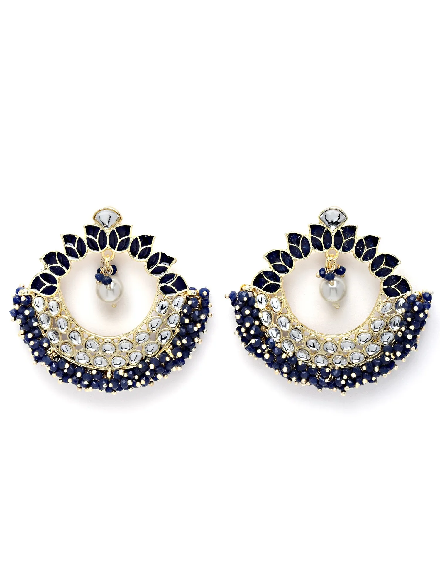 Karatcart Gold Plated Navy Blue Meena and Crystal Studded Kundan Hoop Earrings for Women