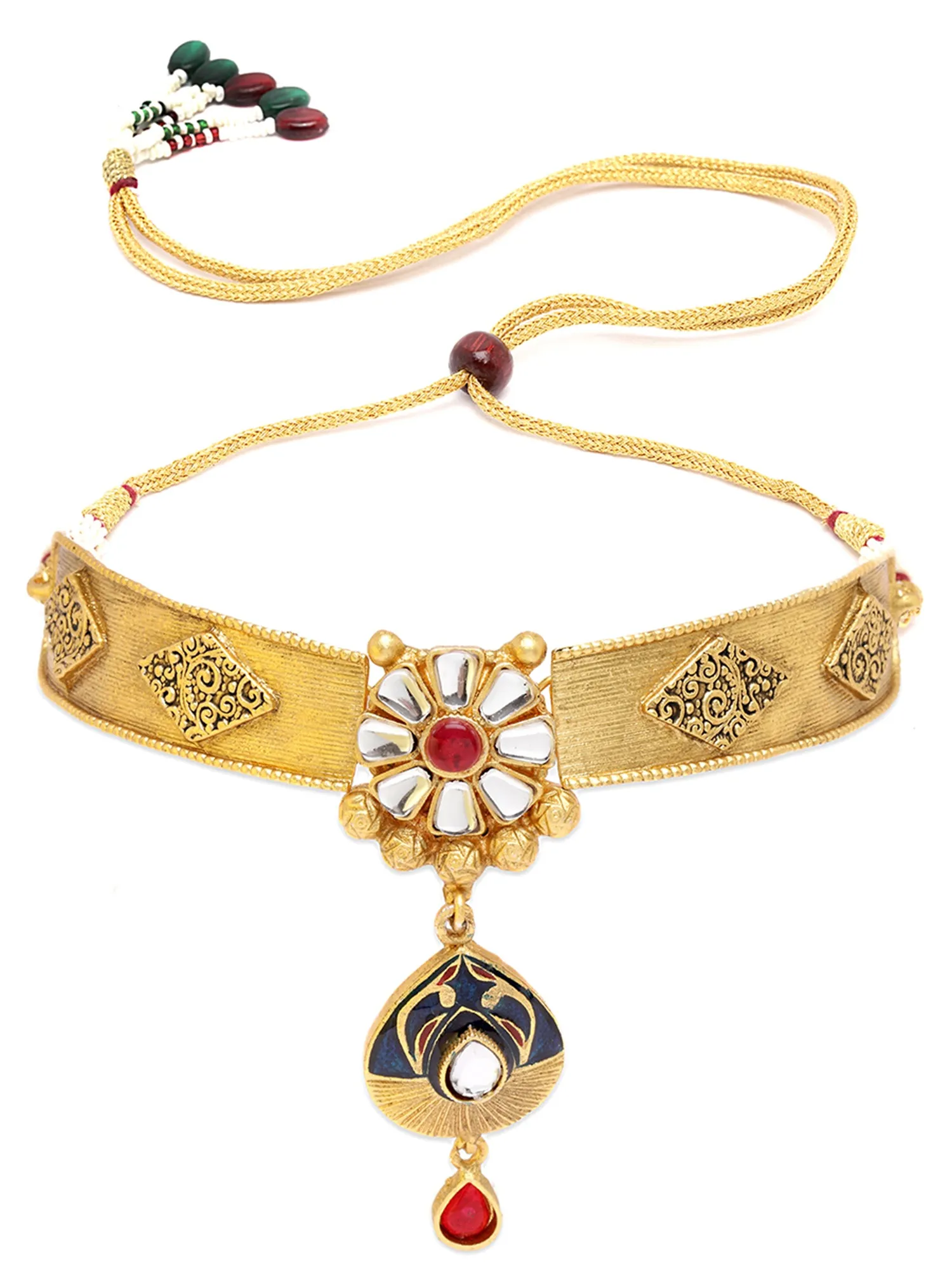 Karatcart Gold Plated Navy Blue Meena Tribal Choker Necklace Set