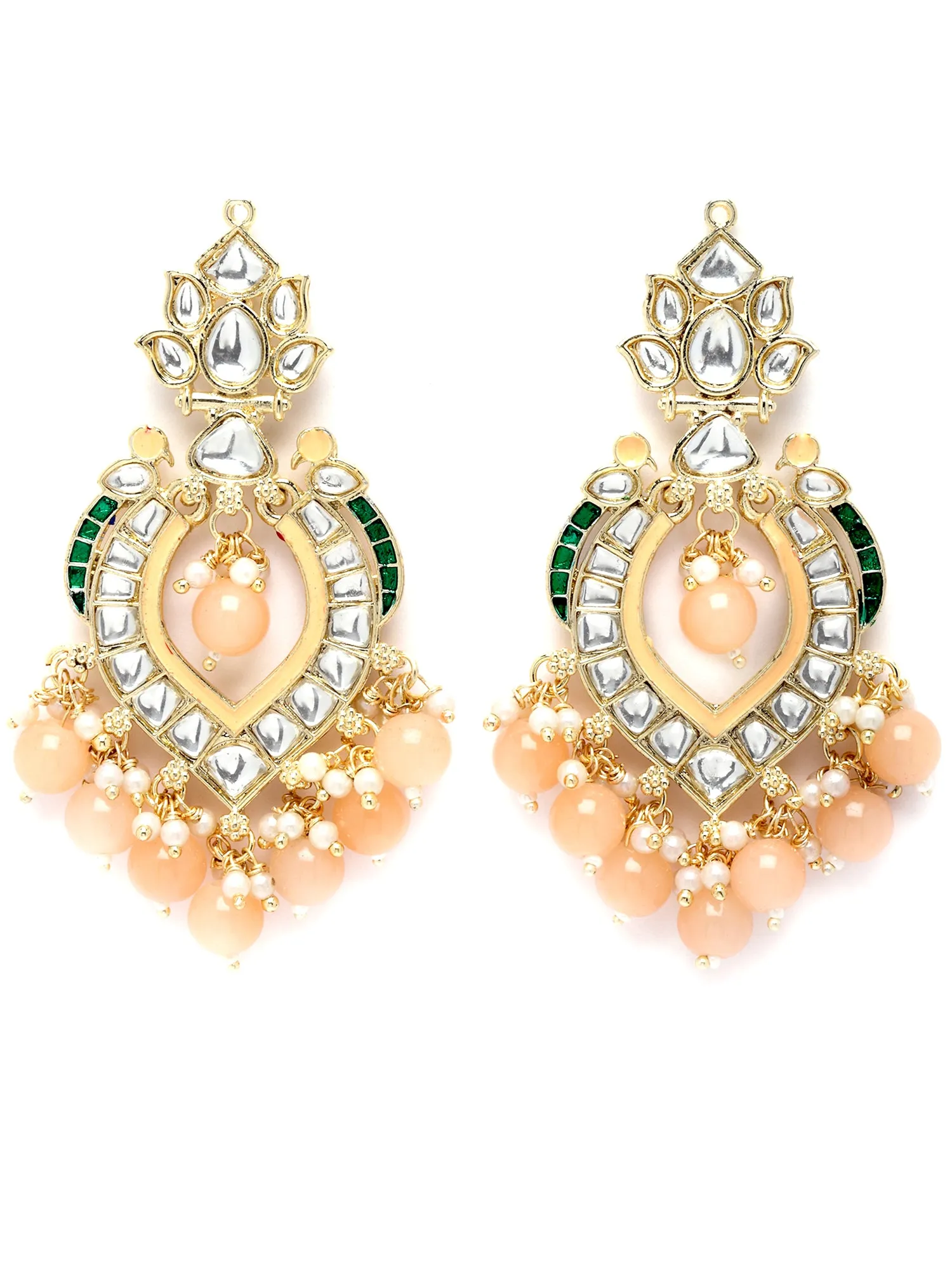 Karatcart Gold Plated Peach Beads Kundan Studded Dangler Earrings for Women