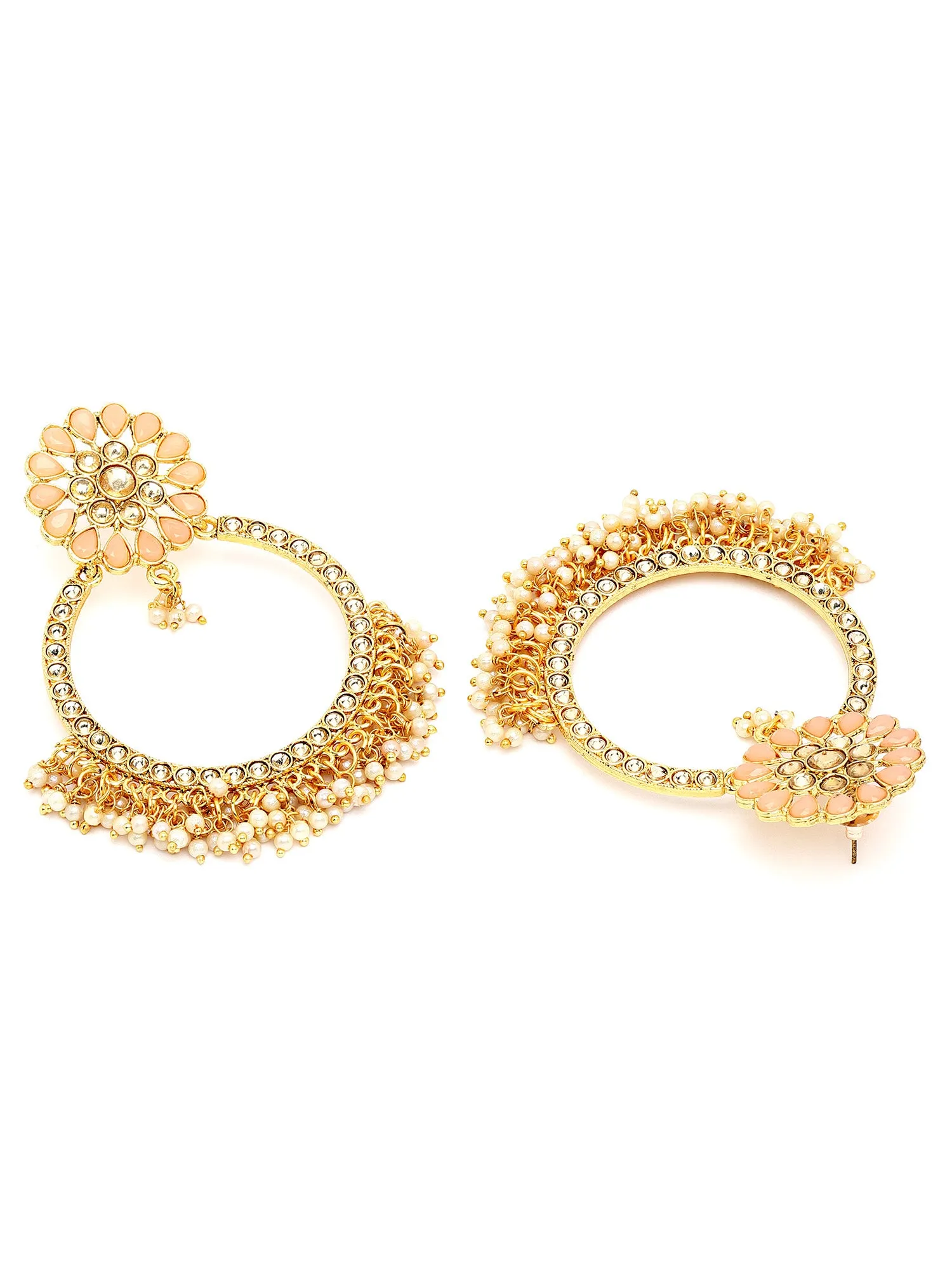 Karatcart Gold Plated Peach Kundan Studded Hoop Earrings for Women