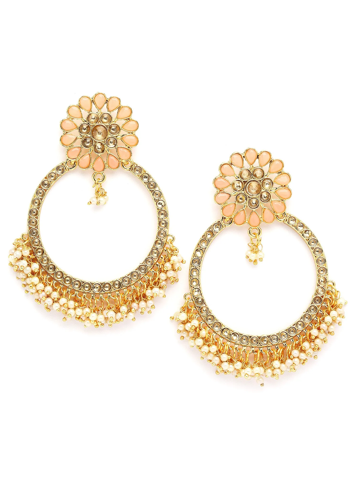 Karatcart Gold Plated Peach Kundan Studded Hoop Earrings for Women