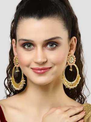 Karatcart Gold Plated Peach Kundan Studded Hoop Earrings for Women