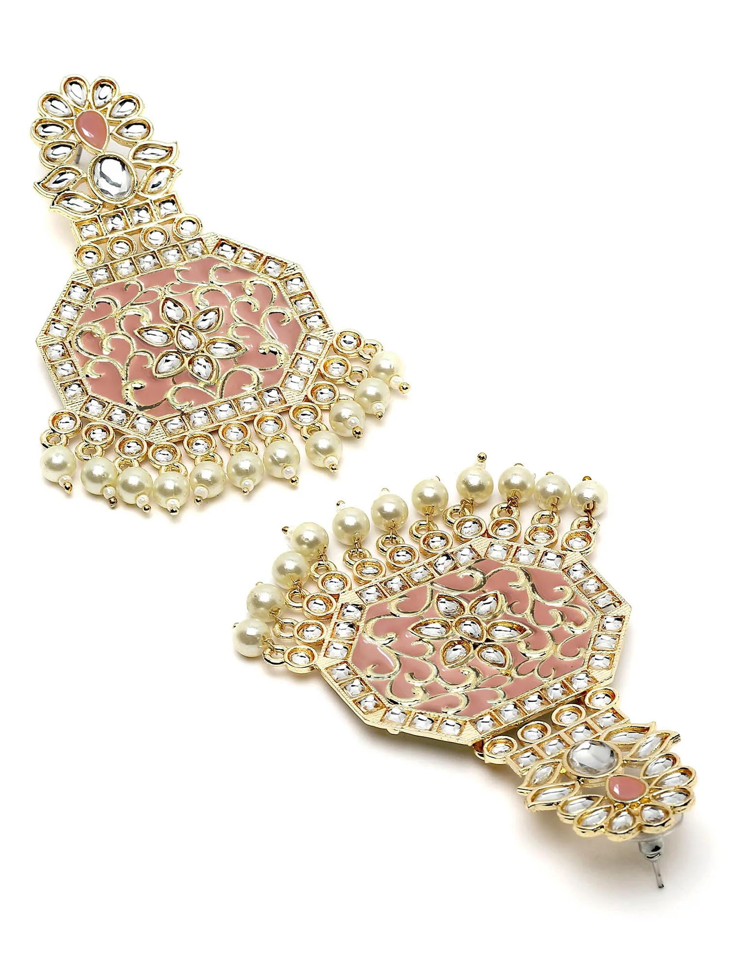 Karatcart Gold Plated Peach Meena Kundan Dangler Earrings for Women
