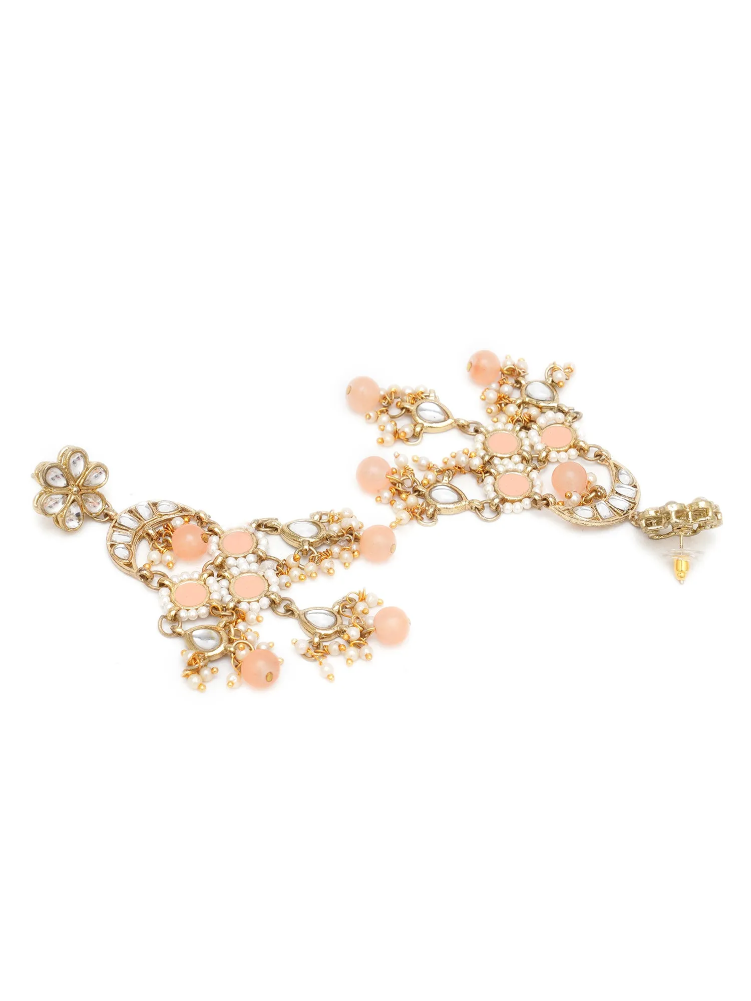 Karatcart Gold Plated Peach Meena Kundan Dangler Earrings for Women
