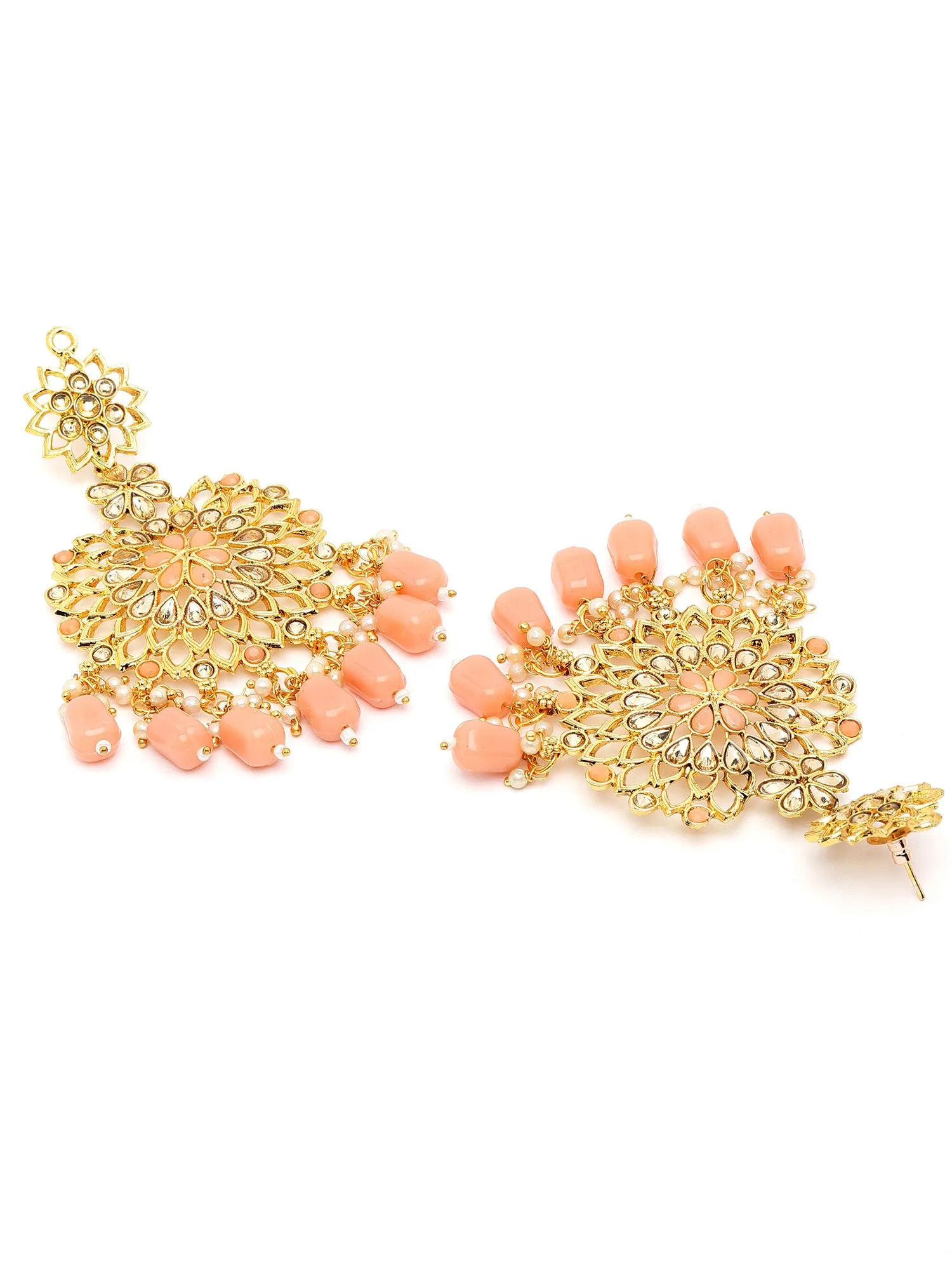 Karatcart Gold Plated Peach Tumble and Kundan Studded Dangler Earrings for Women