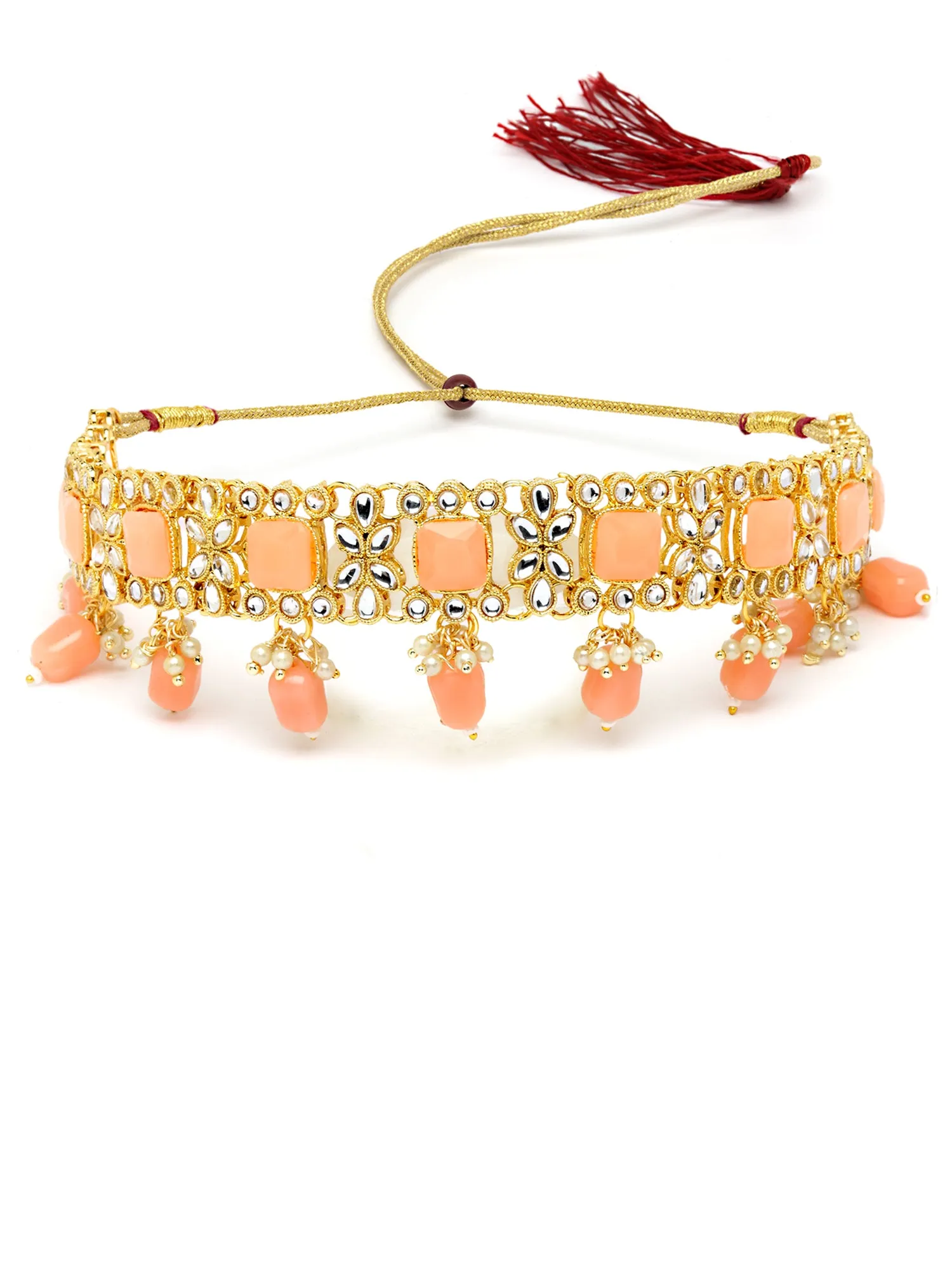 Karatcart Gold Plated Peach Tumble Kundan Necklace Set