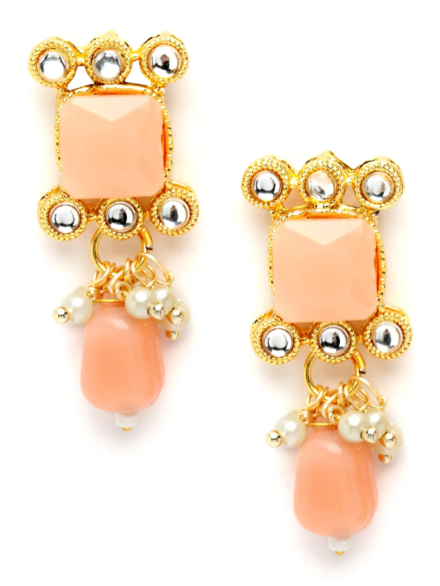 Karatcart Gold Plated Peach Tumble Kundan Necklace Set