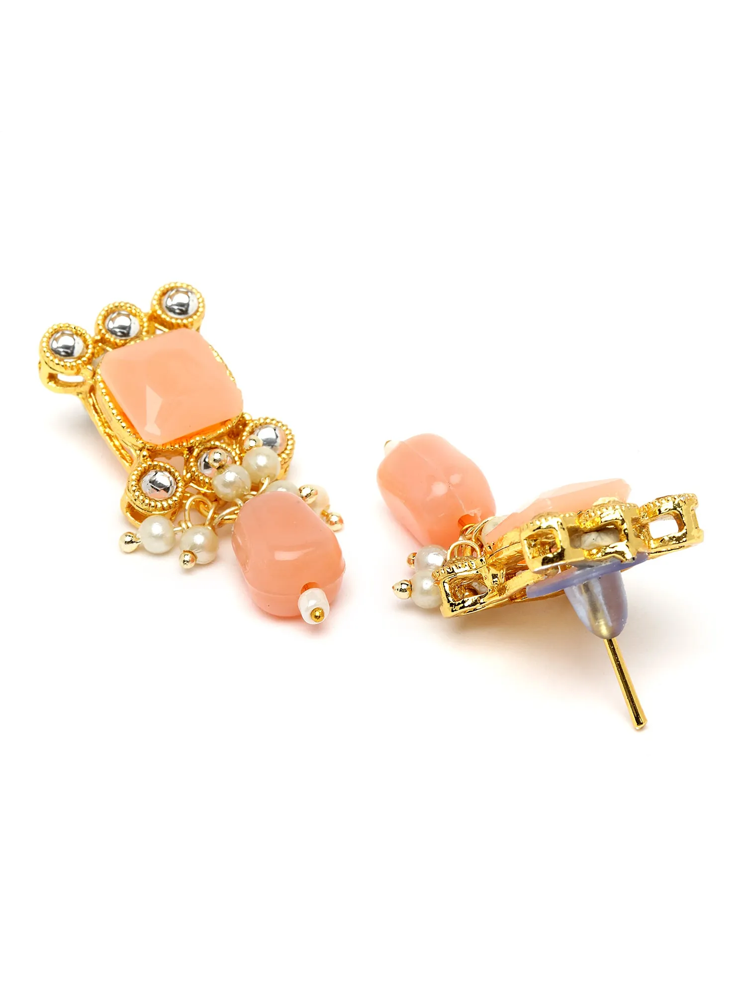 Karatcart Gold Plated Peach Tumble Kundan Necklace Set