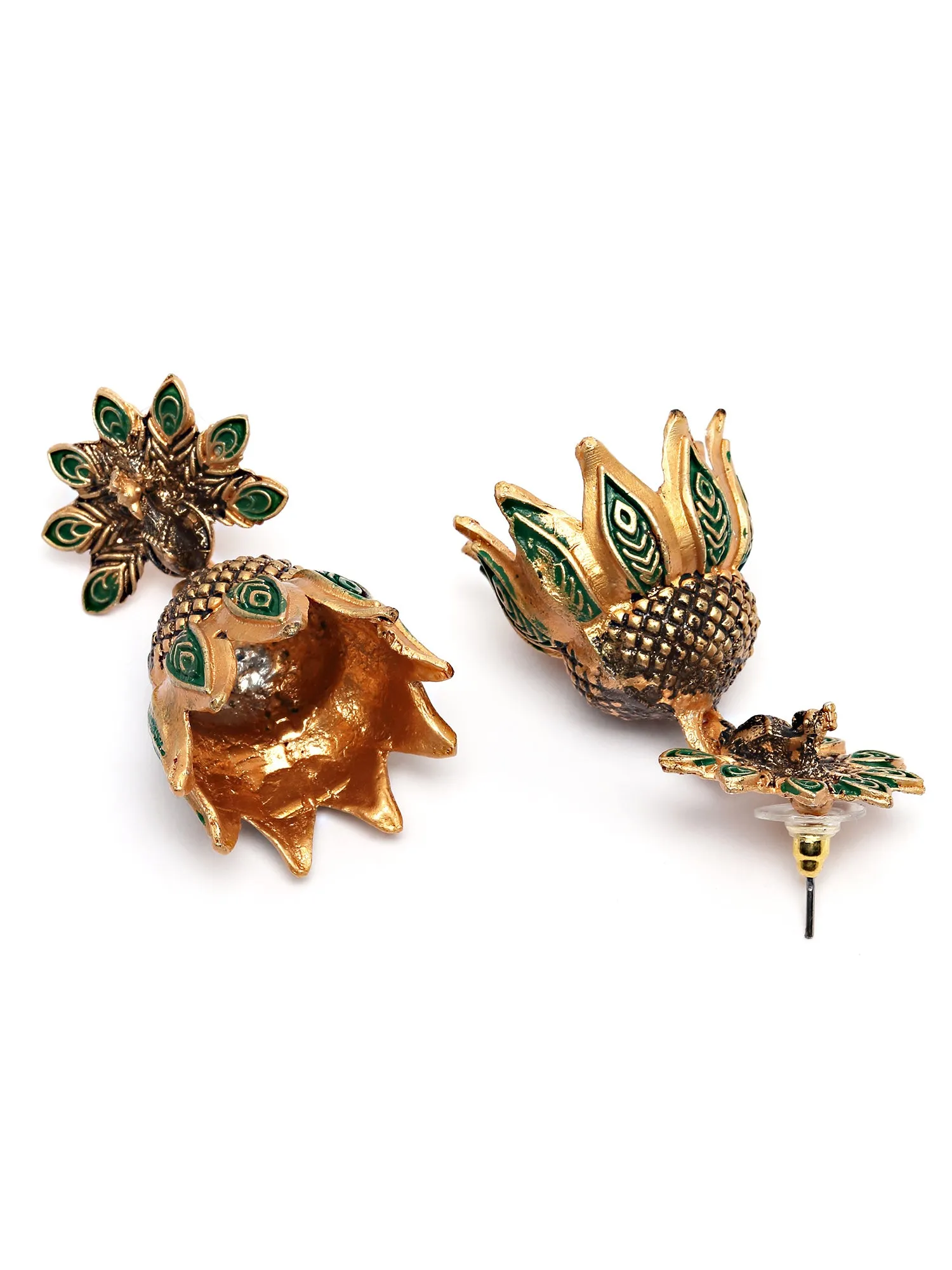 Karatcart Gold Plated Peacock Design Green Jhumki Earrings for Women