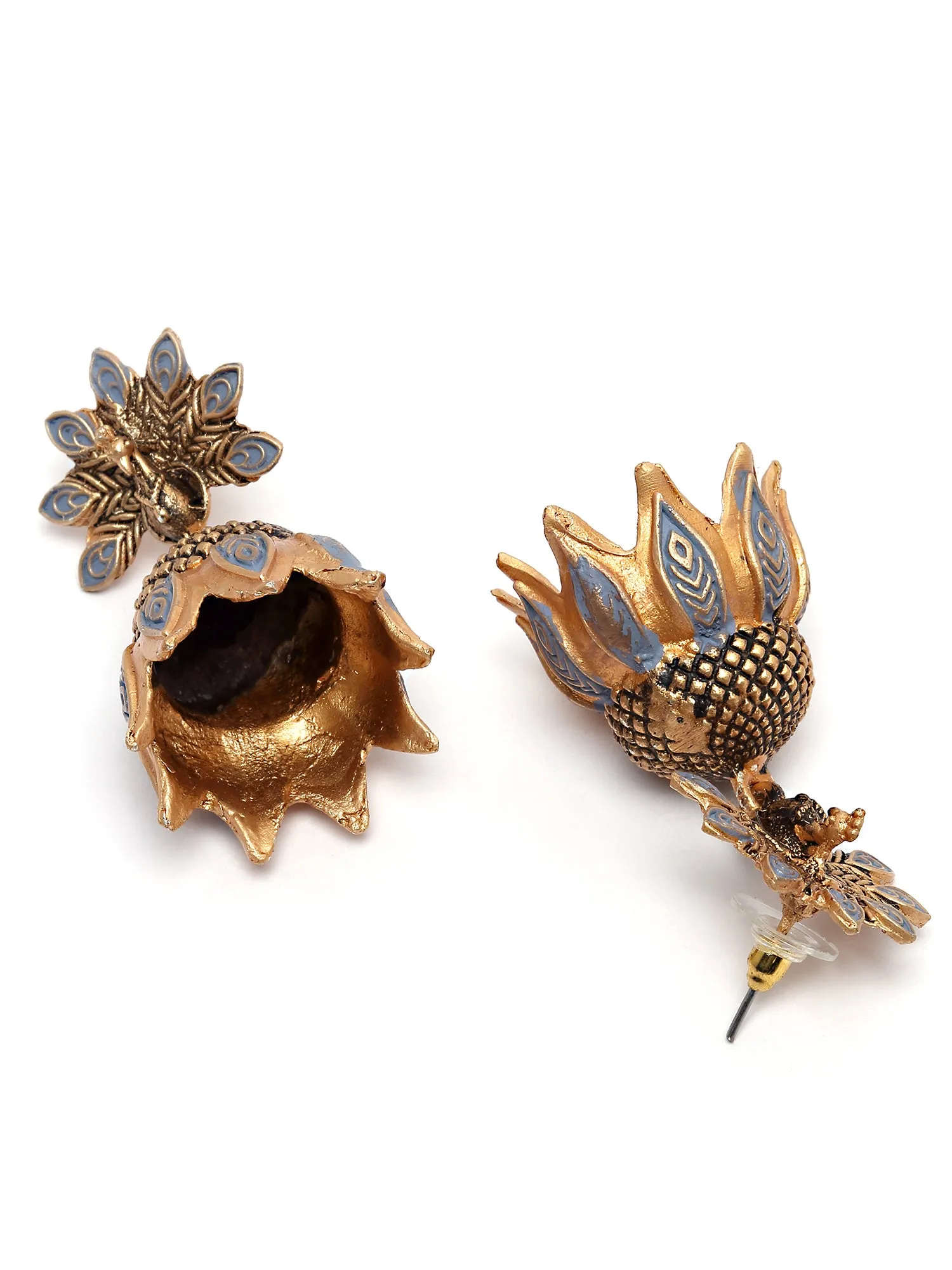 Karatcart Gold Plated Peacock Design Grey Jhumki Earrings for Women