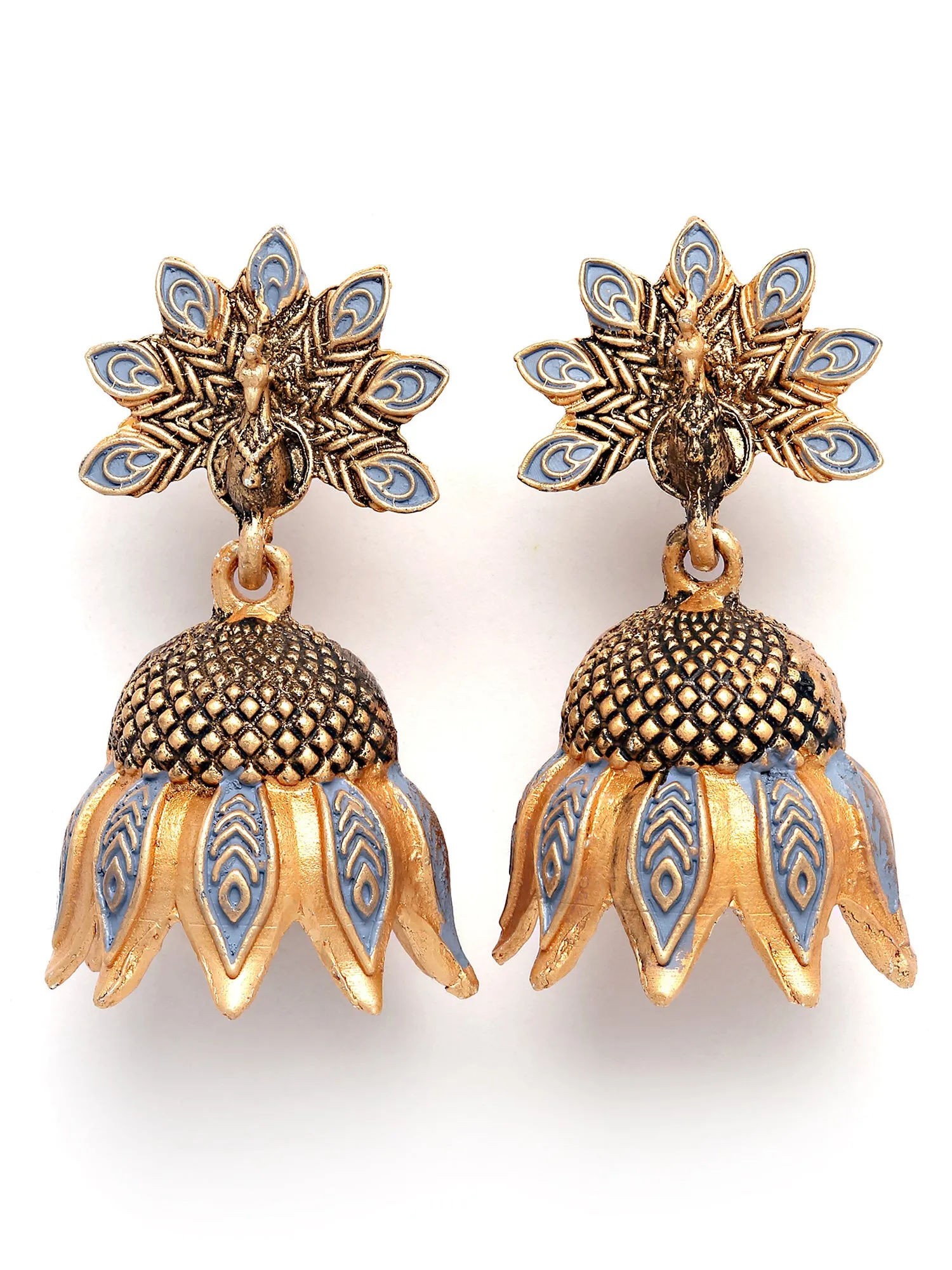 Karatcart Gold Plated Peacock Design Grey Jhumki Earrings for Women