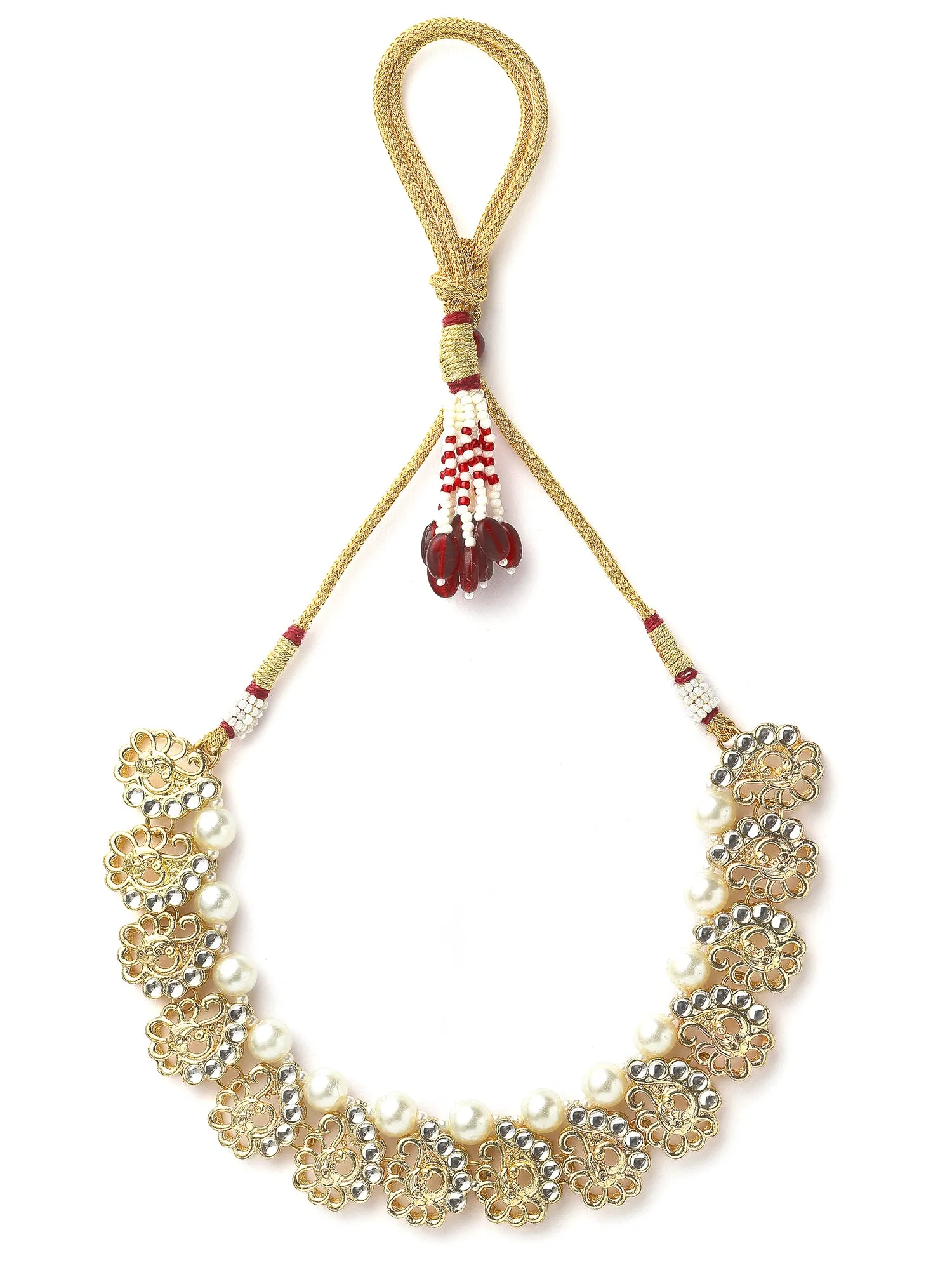 Karatcart Gold Plated Peacock Design Kundan and Pearl Choker Necklace Set for Women