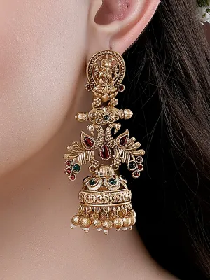 Karatcart Gold Plated Peacock Design Laxmi Mata Dangler Jhumki Earrings for Women