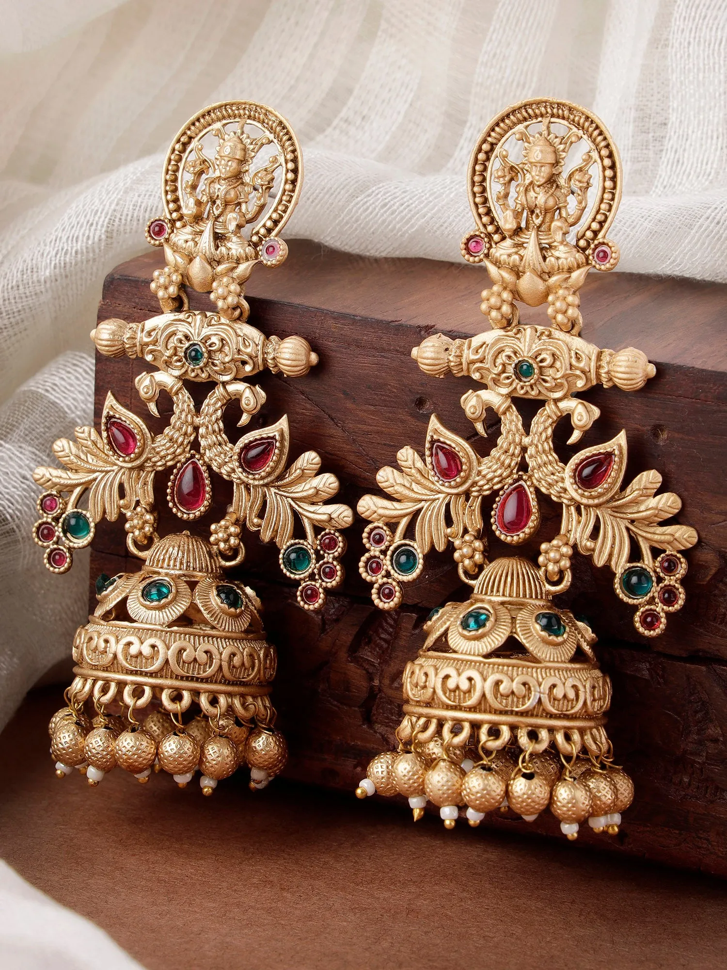 Karatcart Gold Plated Peacock Design Laxmi Mata Dangler Jhumki Earrings for Women