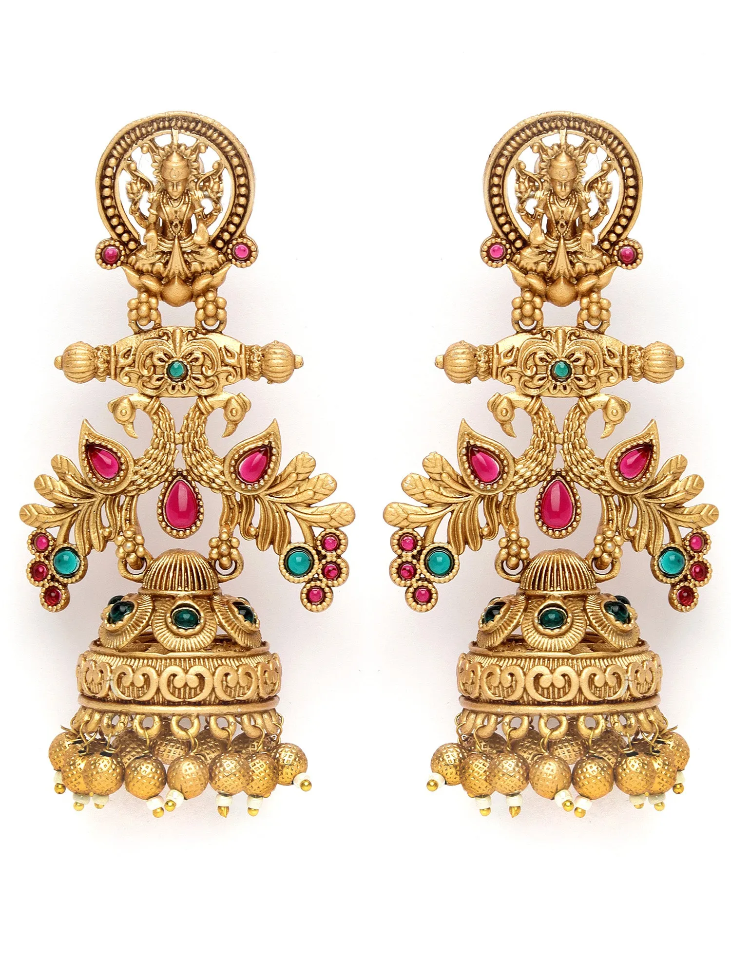 Karatcart Gold Plated Peacock Design Laxmi Mata Dangler Jhumki Earrings for Women