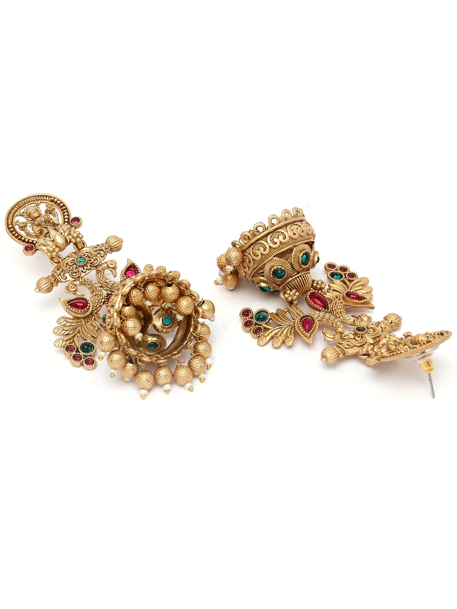 Karatcart Gold Plated Peacock Design Laxmi Mata Dangler Jhumki Earrings for Women