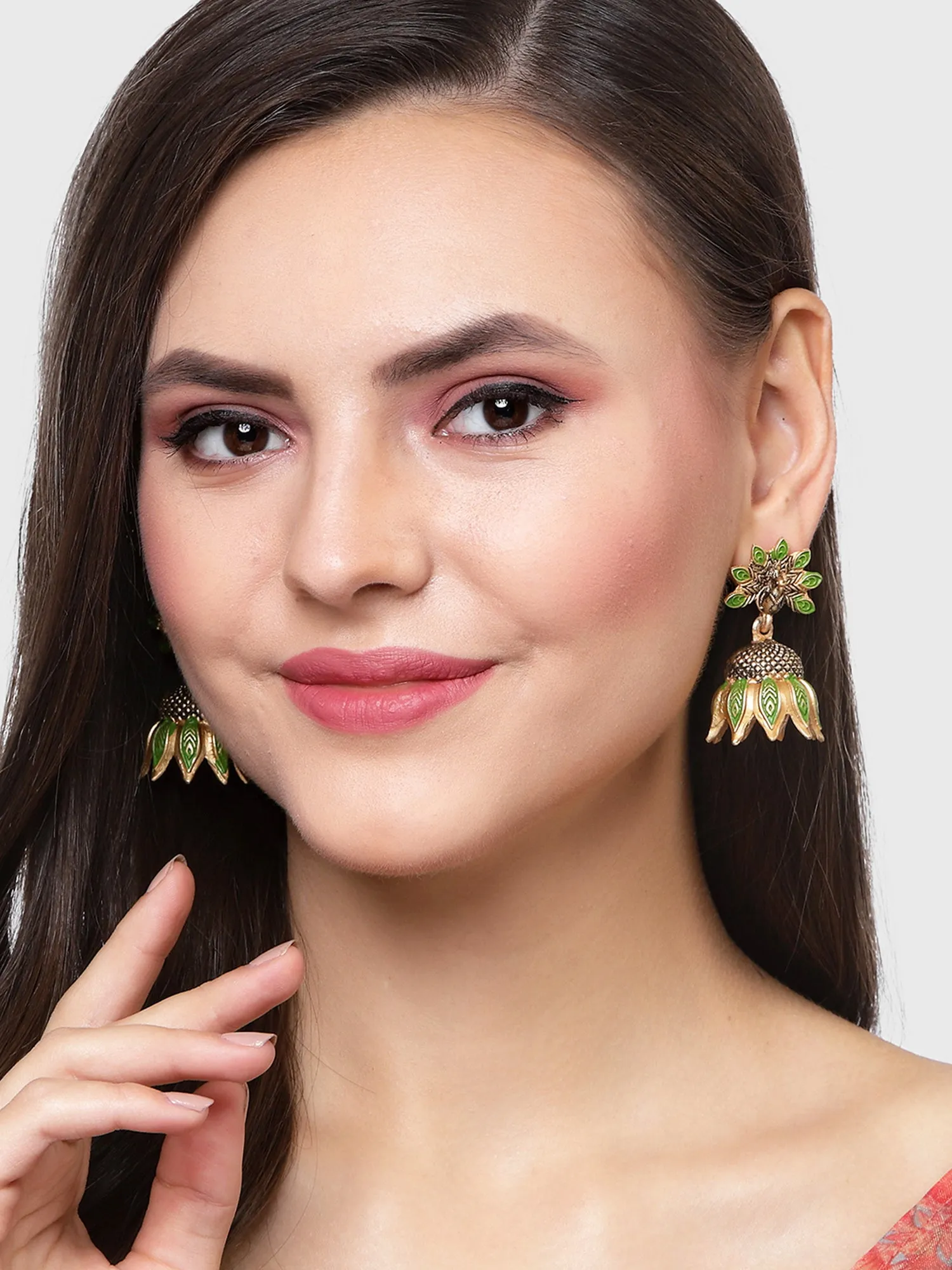 Karatcart Gold Plated Peacock Design Light Green Jhumki Earrings for Women
