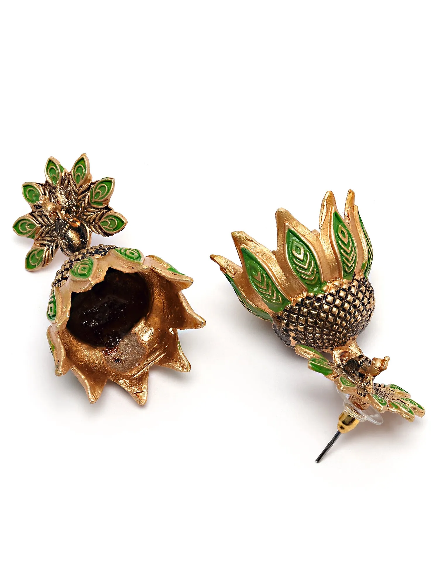 Karatcart Gold Plated Peacock Design Light Green Jhumki Earrings for Women